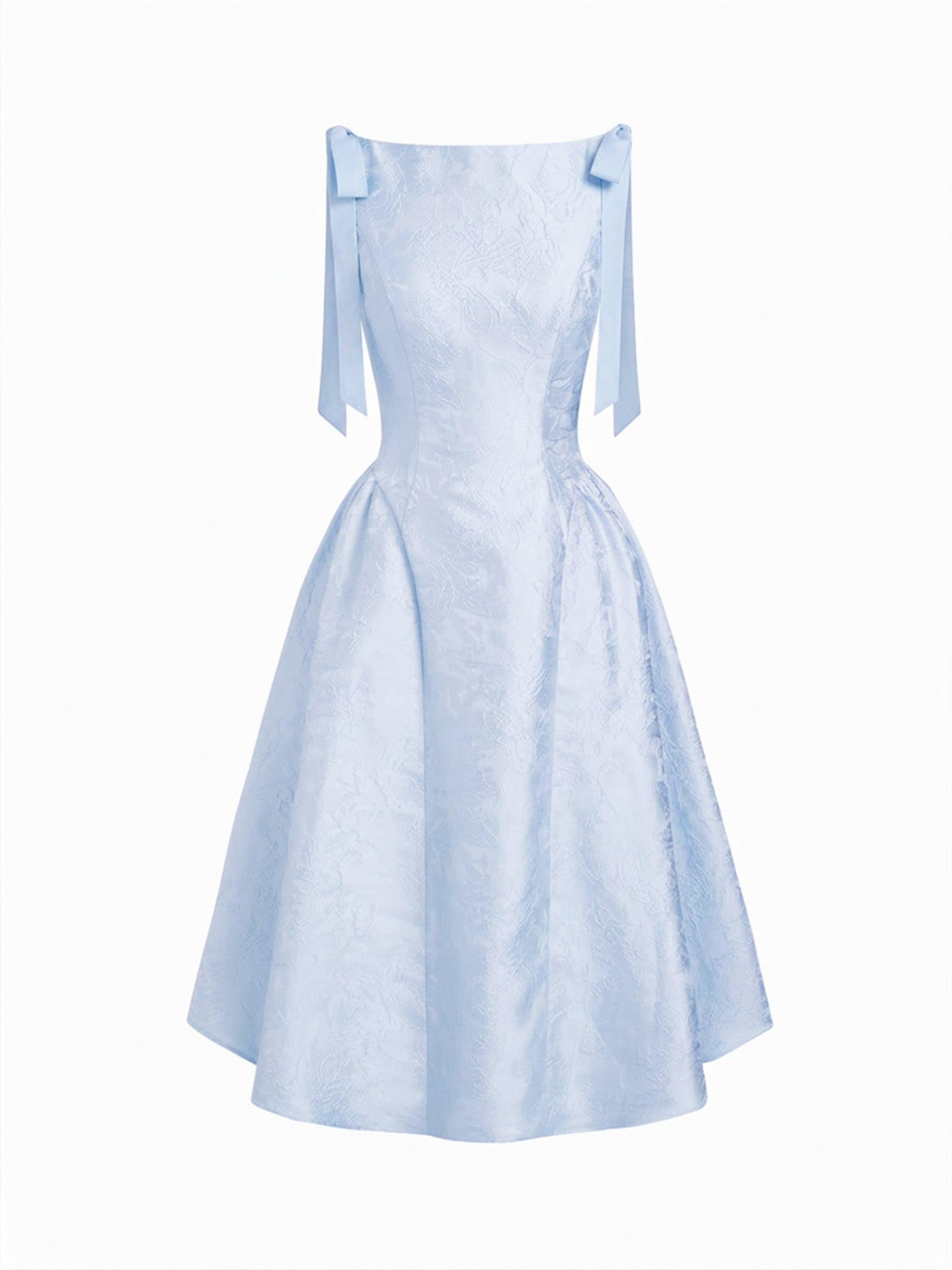 Jacquard Sculptural Boat Neck Bowknot Backless Flared Maxi Dress by CIDER