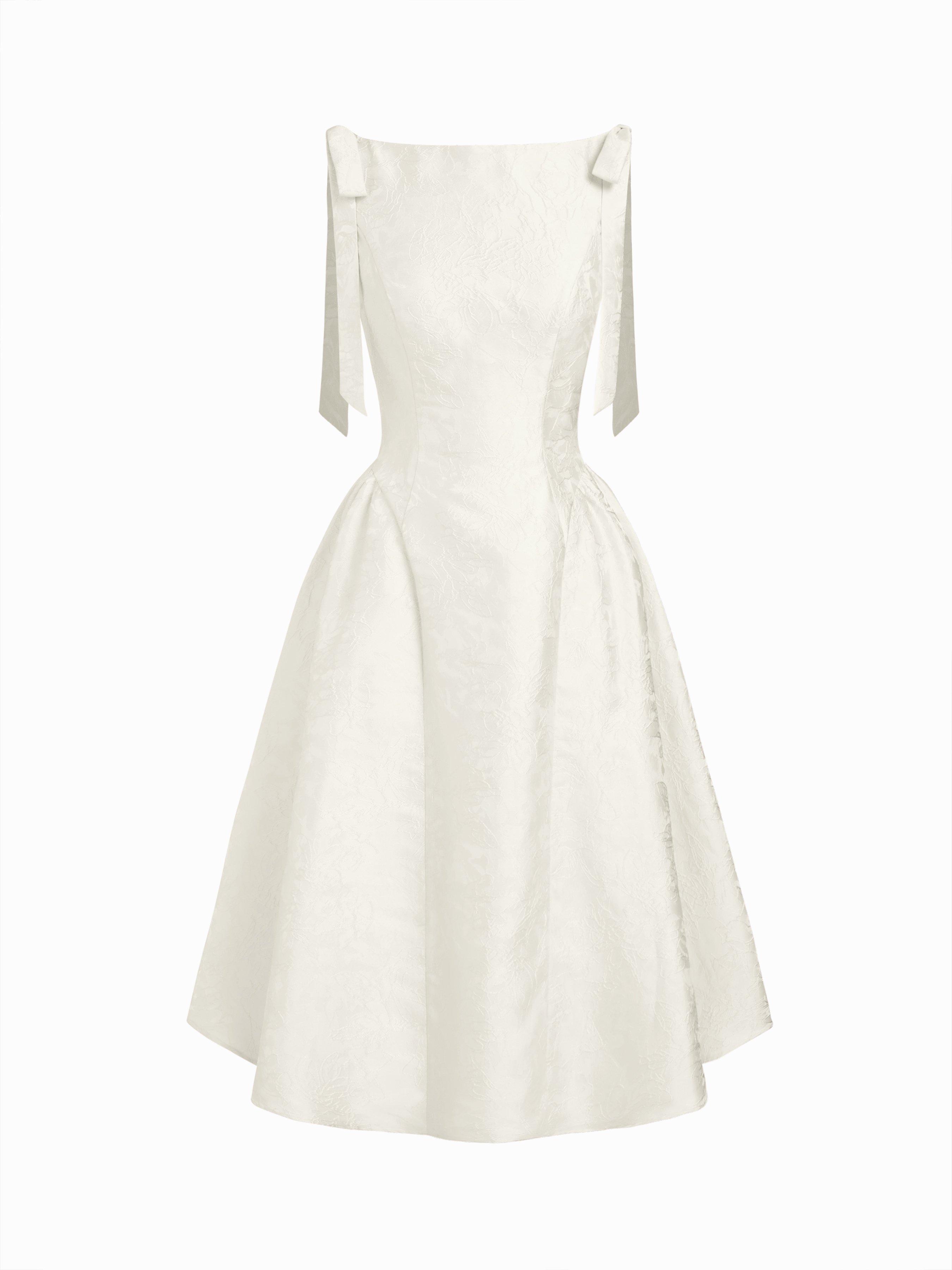 Jacquard Sculptural Boat Neck Bowknot Backless Flared Maxi Dress by CIDER