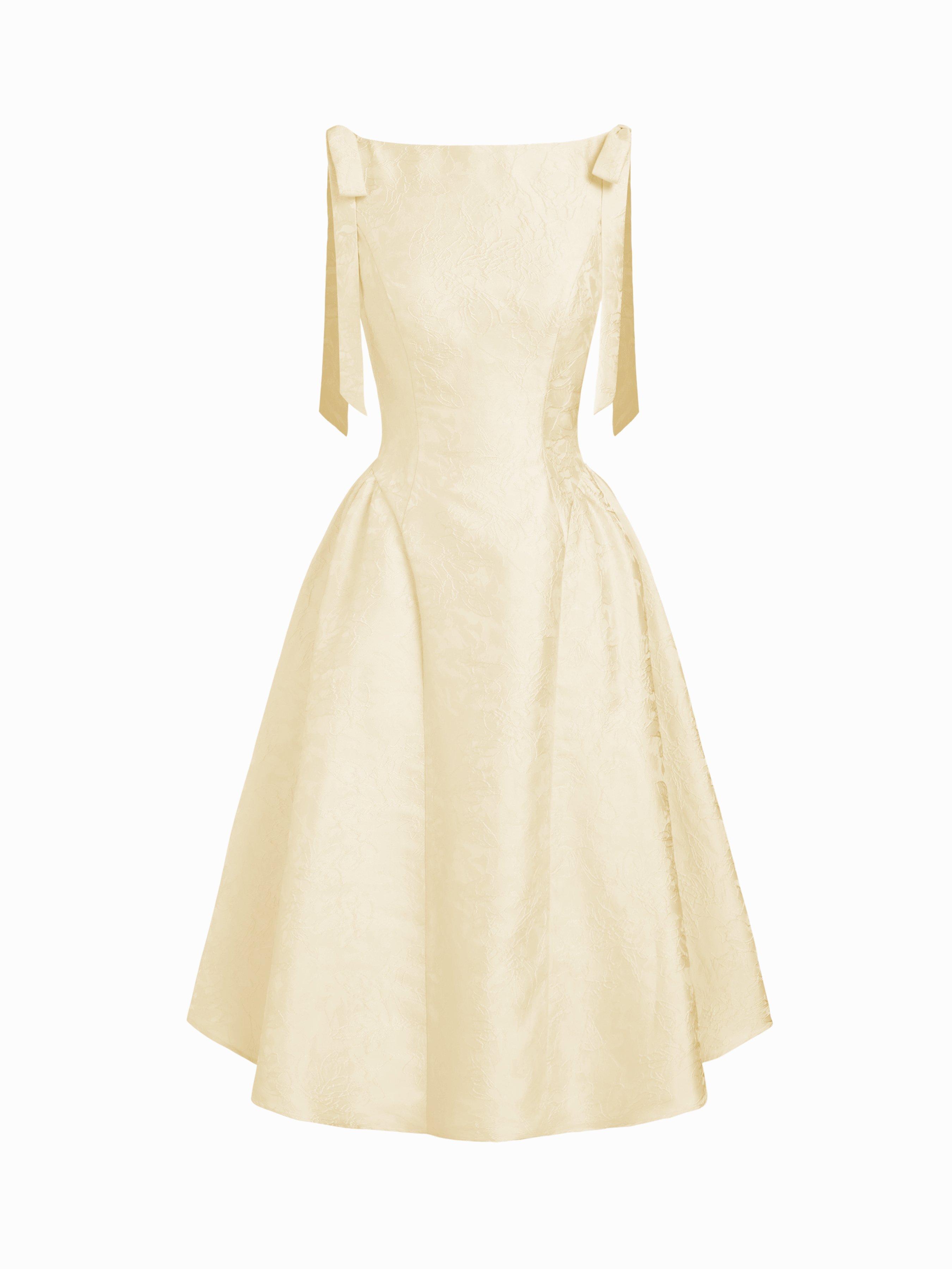 Jacquard Sculptural Boat Neck Bowknot Backless Flared Maxi Dress by CIDER