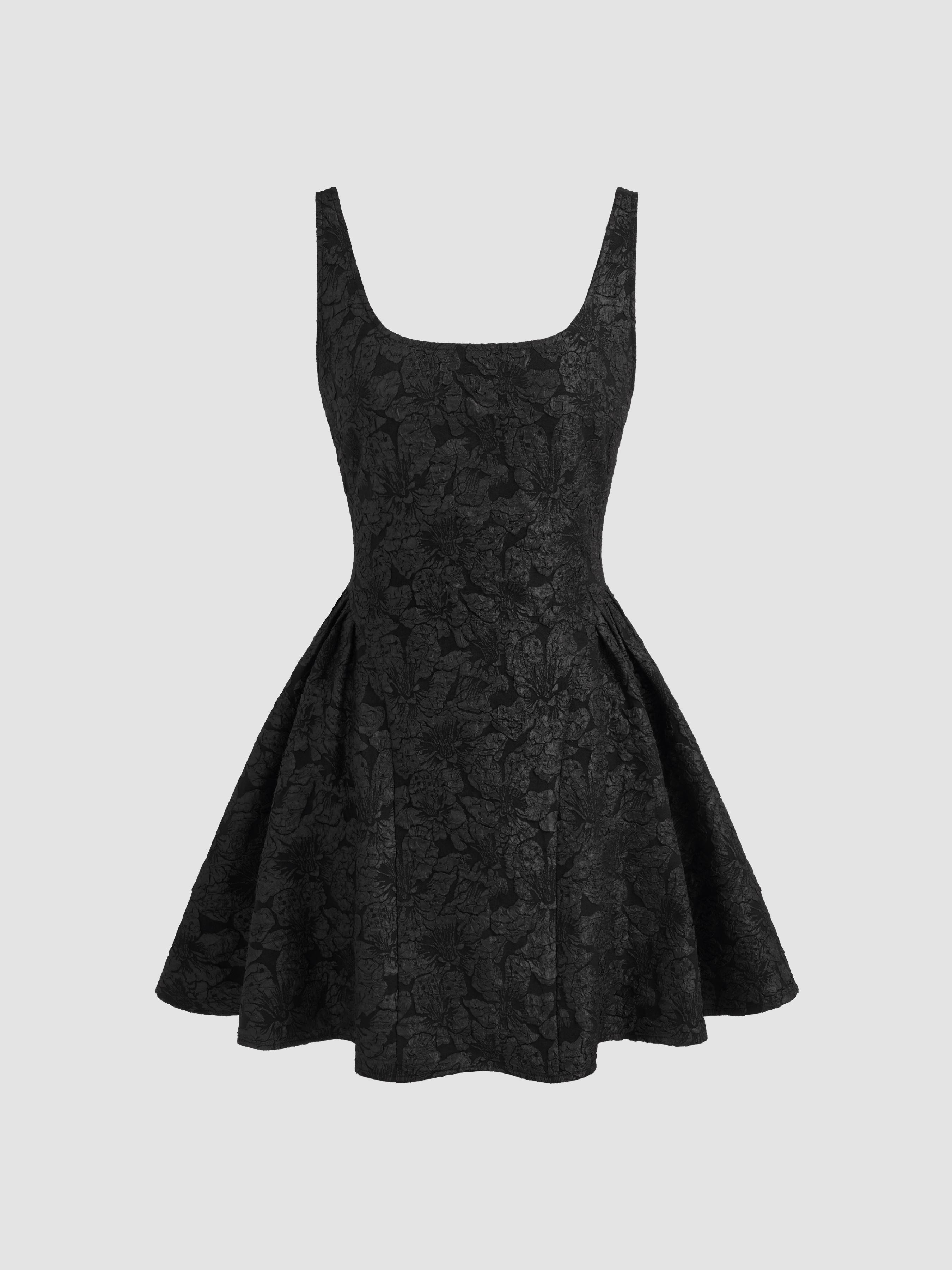 Jacquard Square Neck Floral Zipper Mini Dress by CIDER