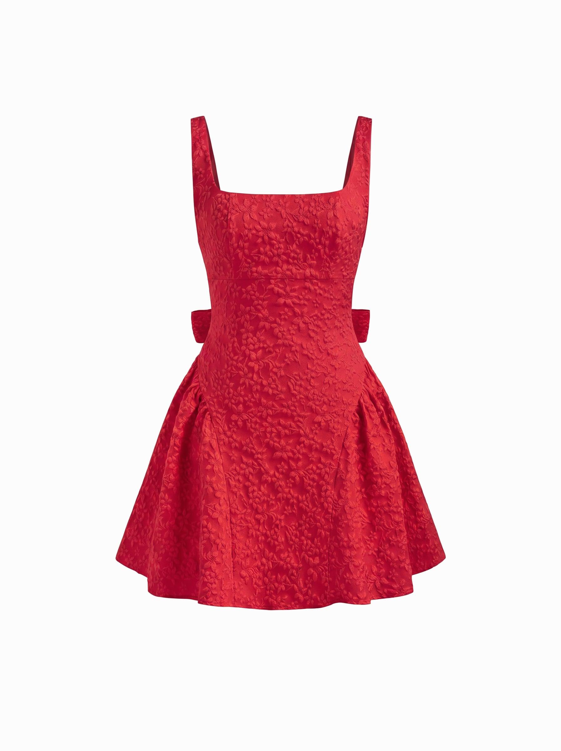 Jacquard U-neckline Floral Backless Bowknot Mini Dress by CIDER