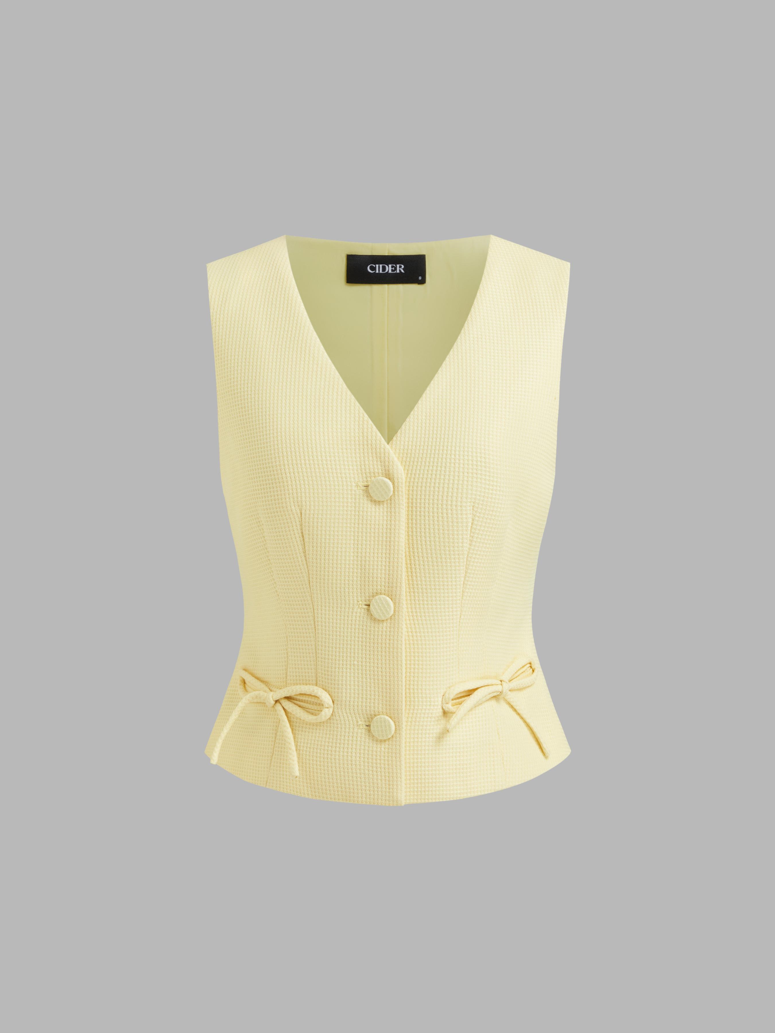 Jacquard V-neck Bowknot Blazer Vest by CIDER