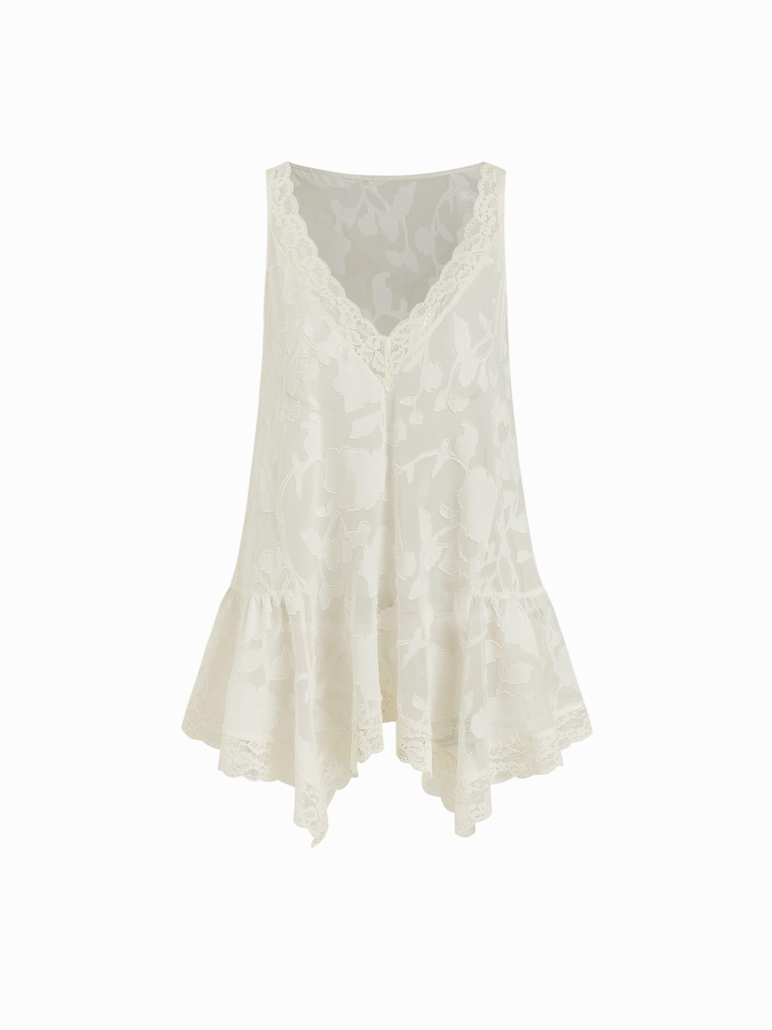 Jacquard V-neck Floral Lace Panel Ruffled Oversized Blouse by CIDER