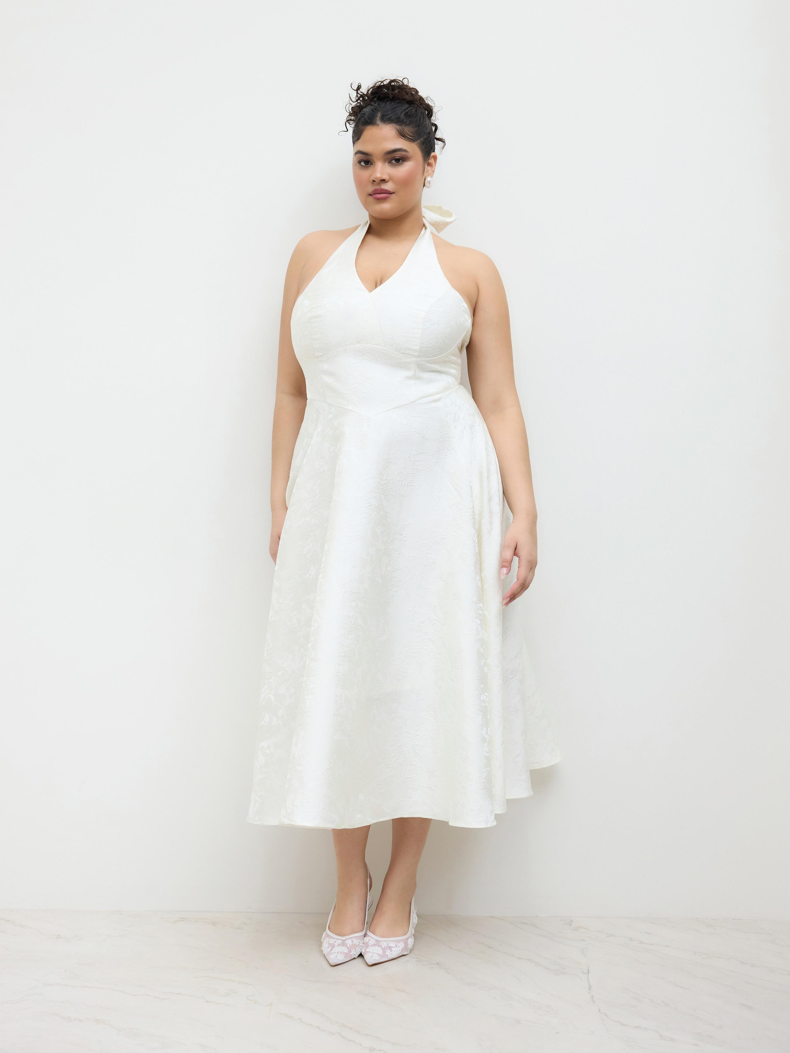 Jacquard V-neck Floral Lace Up Maxi Dress Curve & Plus by CIDER