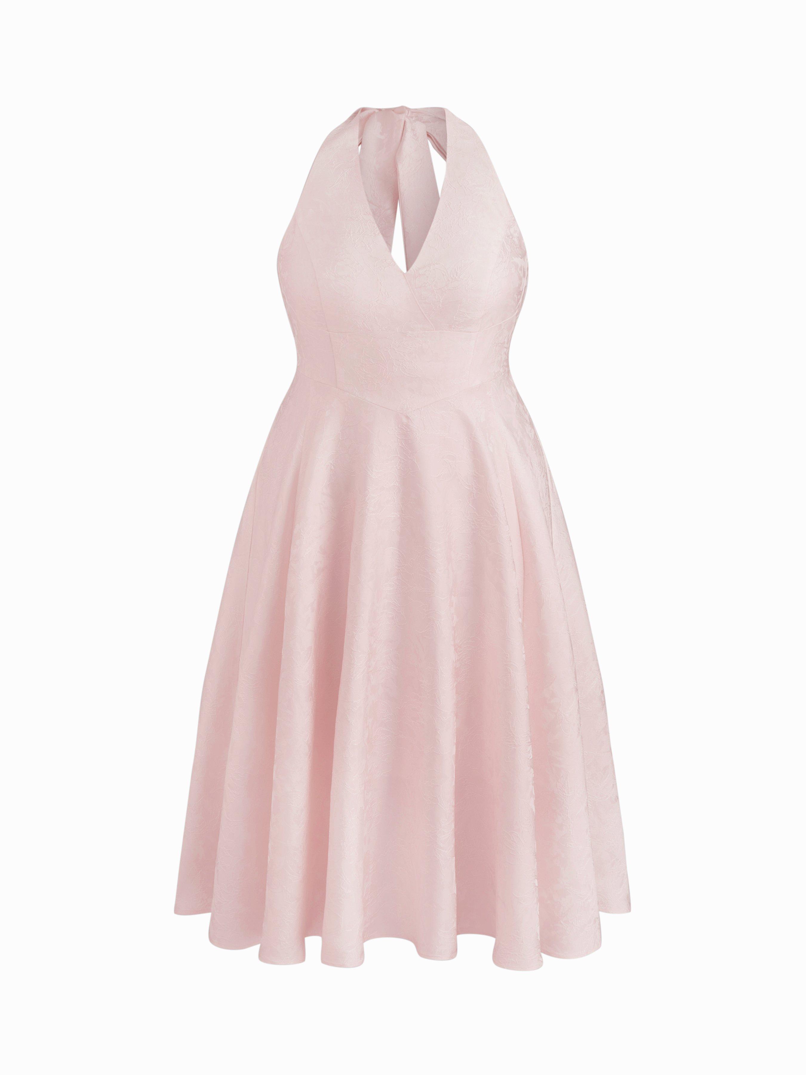Jacquard V-neck Floral Lace Up Maxi Dress Curve & Plus by CIDER