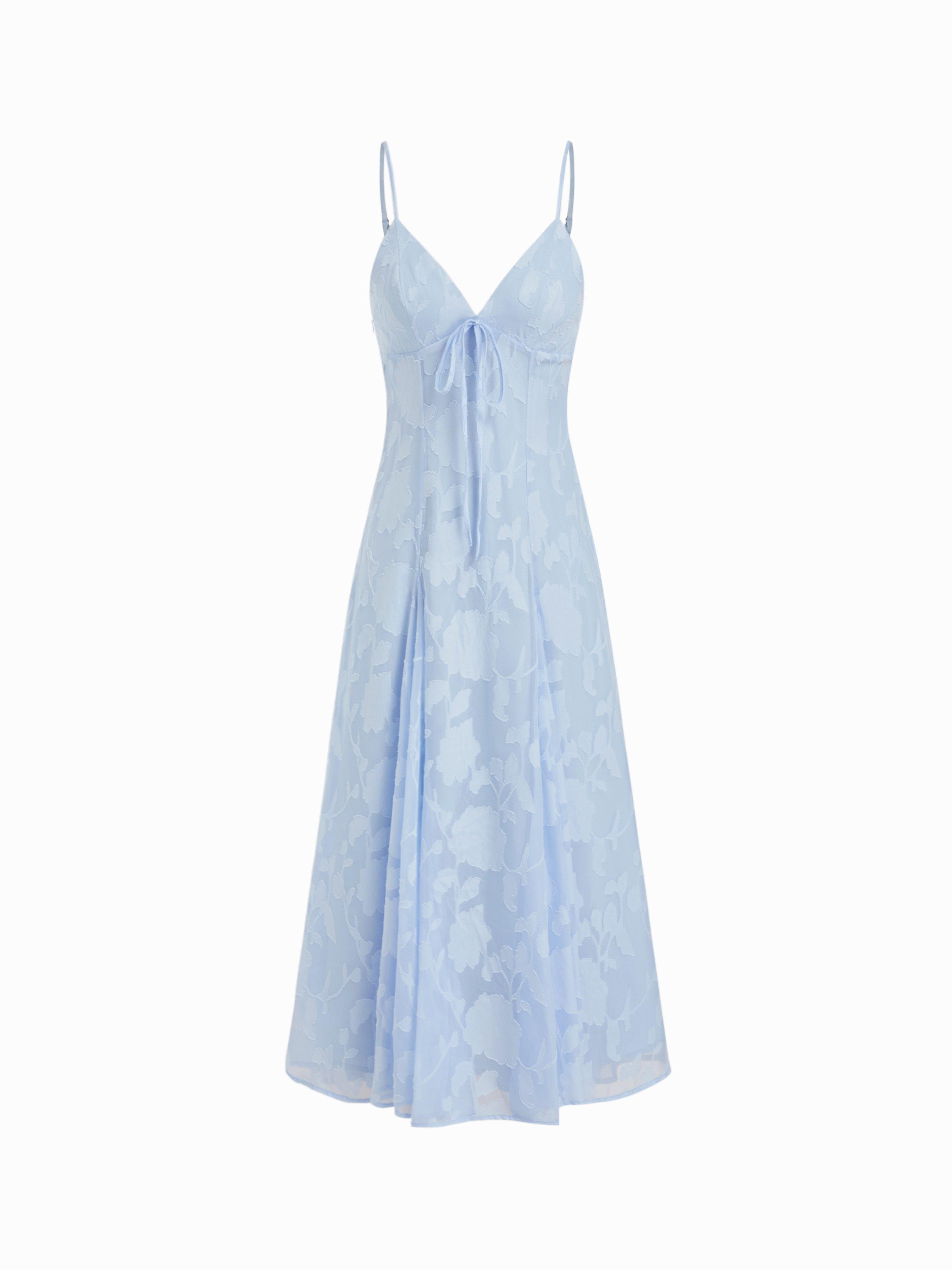Jacquard V-neck Knotted Cami Flared Maxi Dress by CIDER