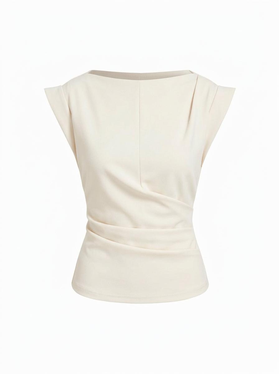 Jersey Boat Neck Ruched Crop Top by CIDER