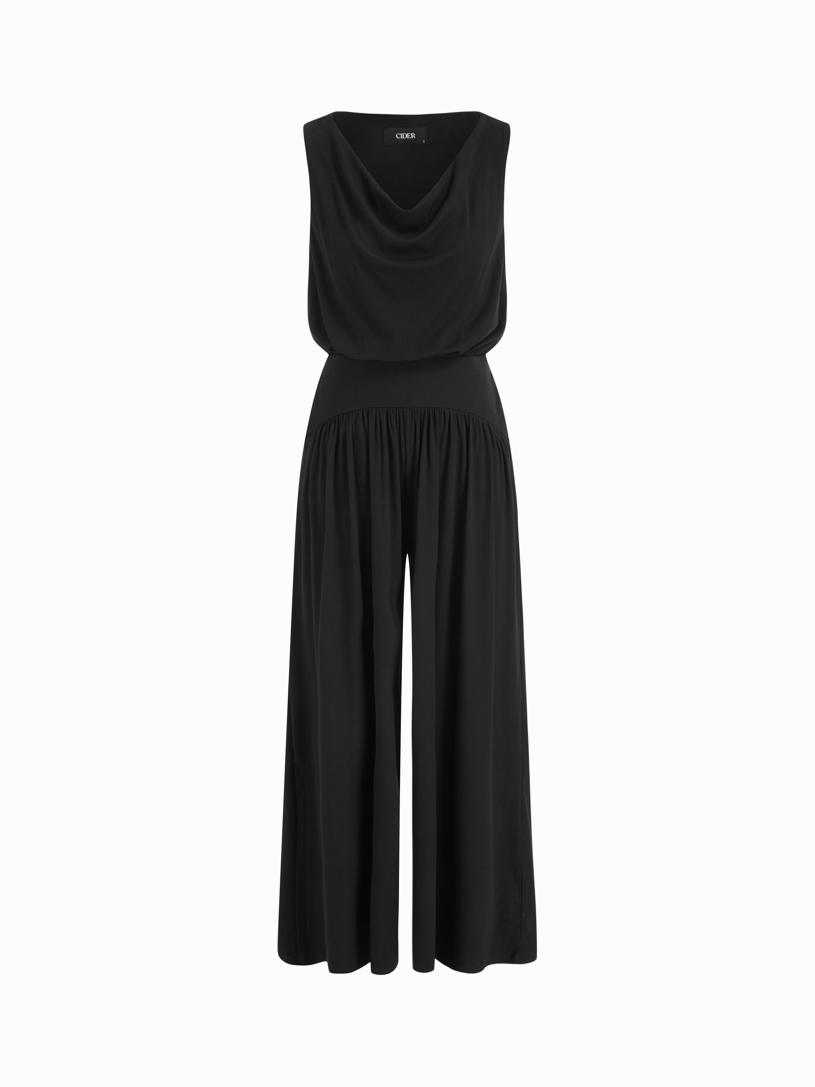 Jersey Cowl Neck Draped High Rise Wide Leg Jumpsuit by CIDER