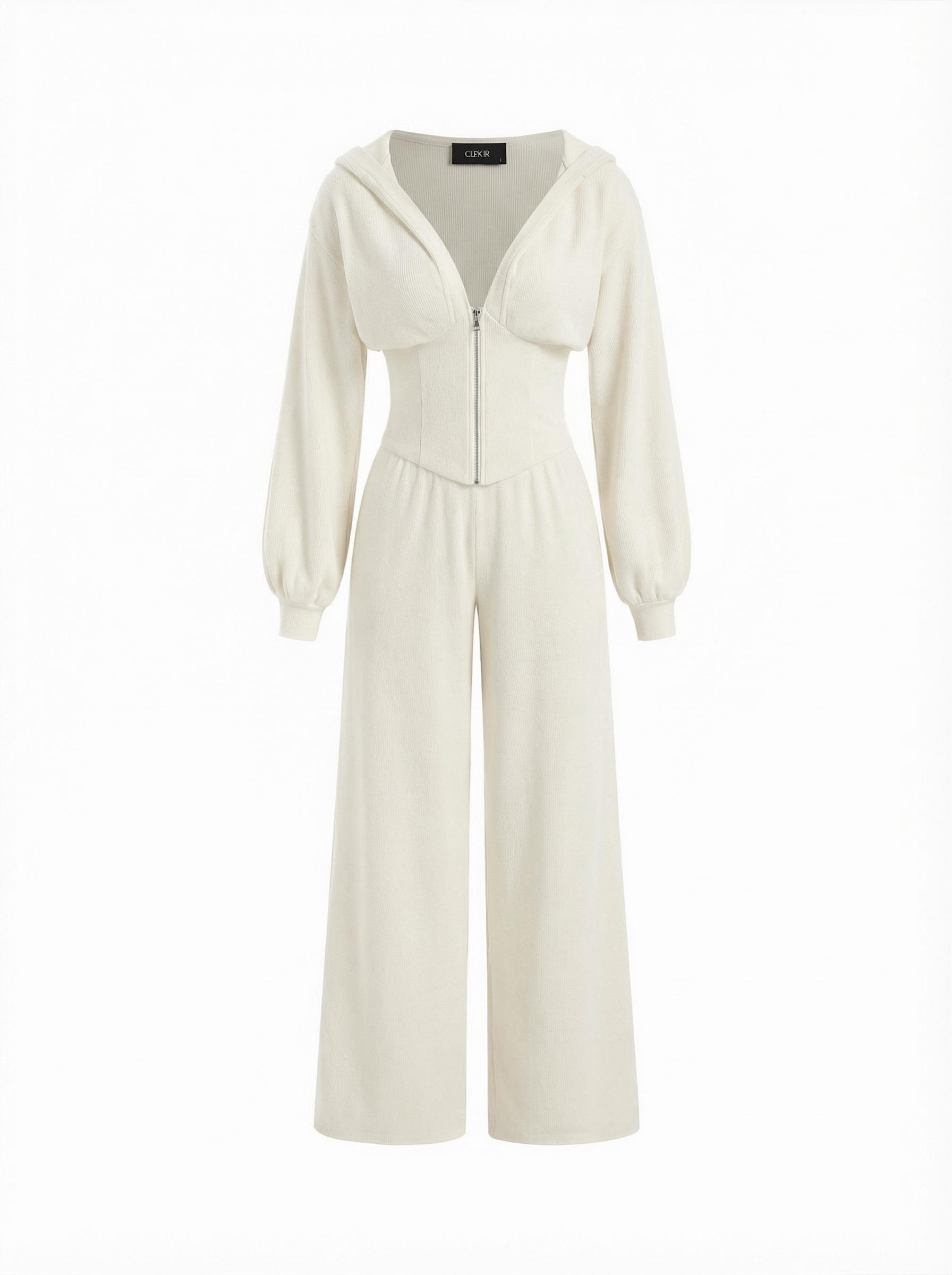 Jersey Hooded Cinched Waist Zipper Jumpsuit by CIDER