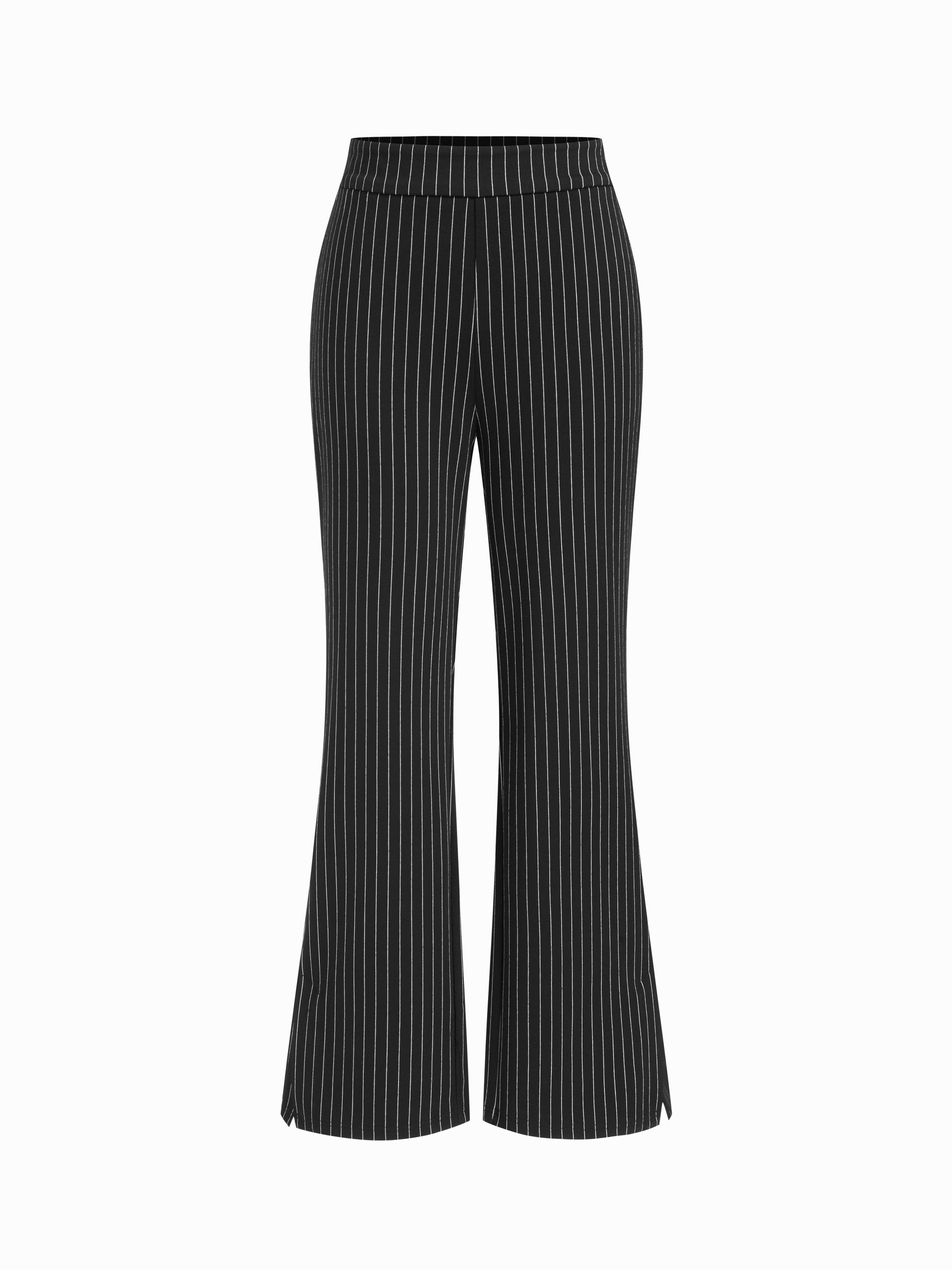 Jersey Mid Rise Striped Pocket Flared Trousers by CIDER