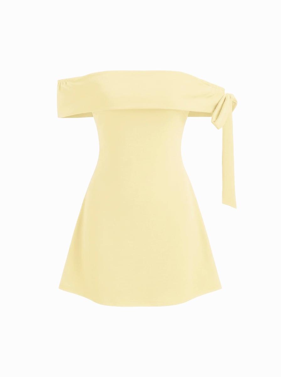 Jersey Off-shoulder Short Sleeve Bowknot Mini Dress by CIDER