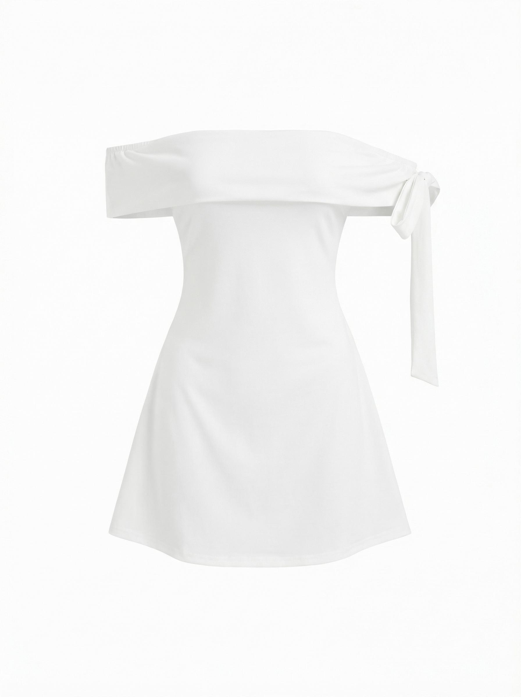 Jersey Off-shoulder Short Sleeve Bowknot Mini Dress by CIDER