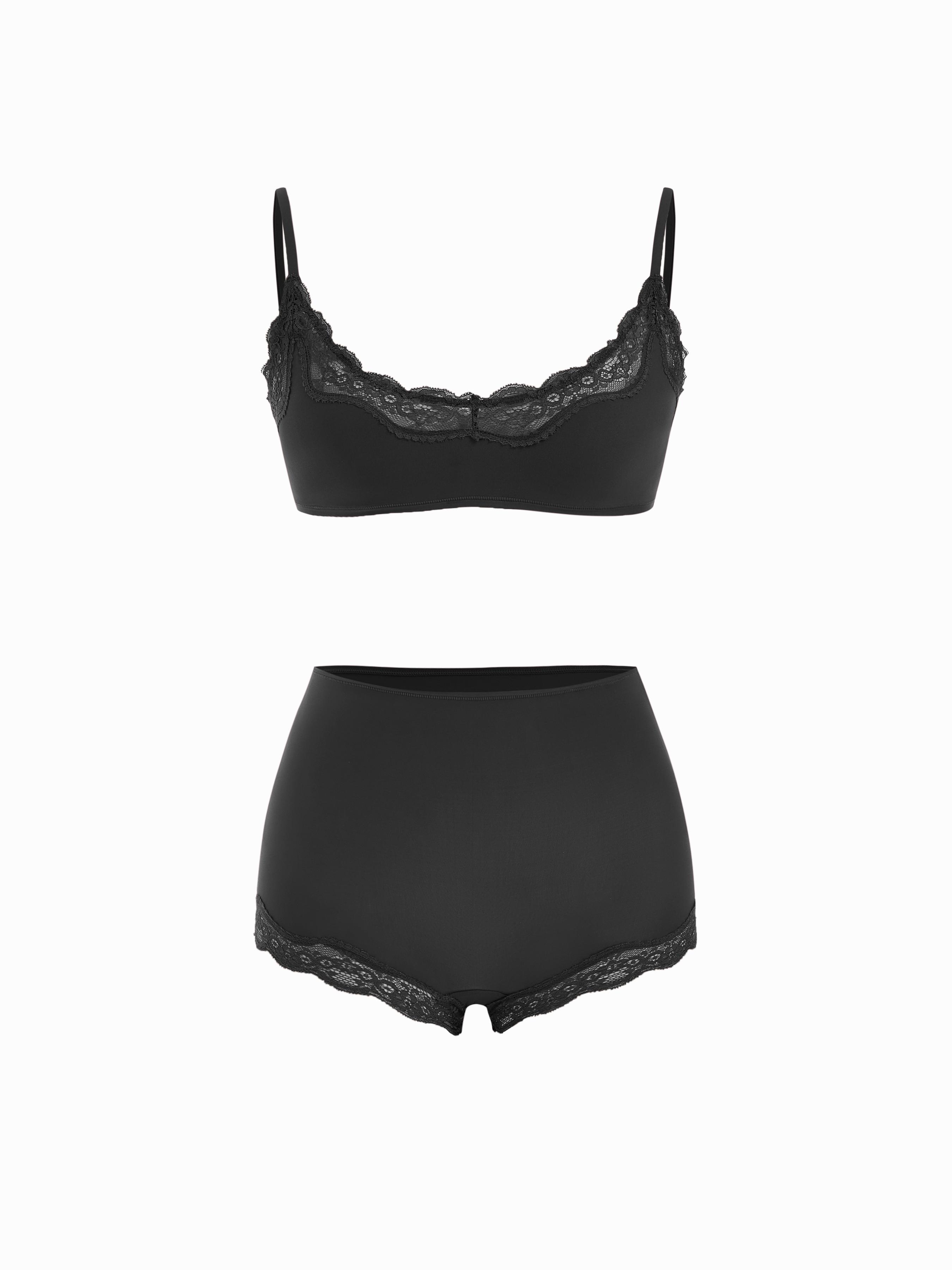 Jersey Scoop Neckline Lace Trim Lingerie Set by CIDER
