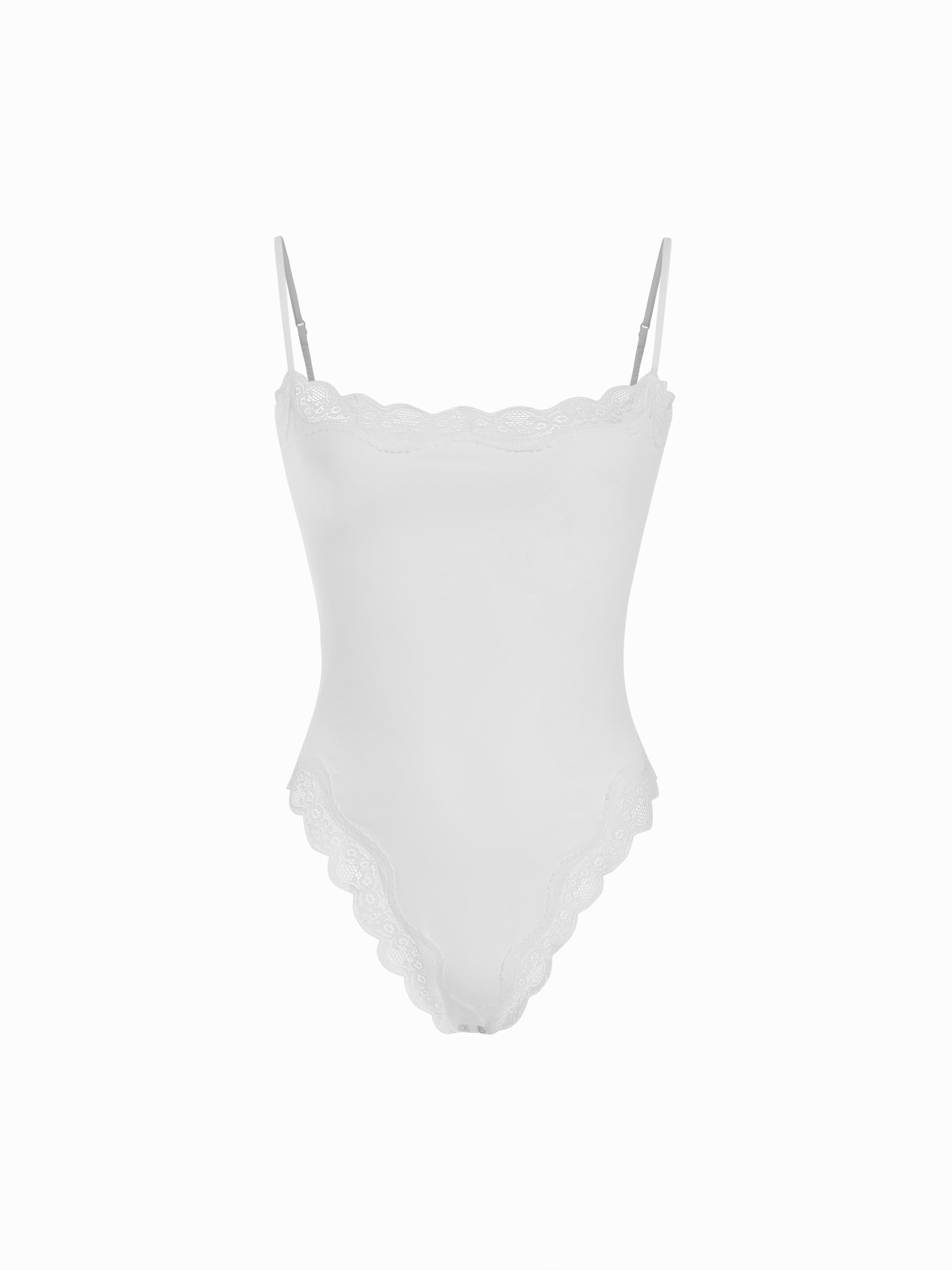 Jersey Square Neck Lace Trim Bodysuit by CIDER