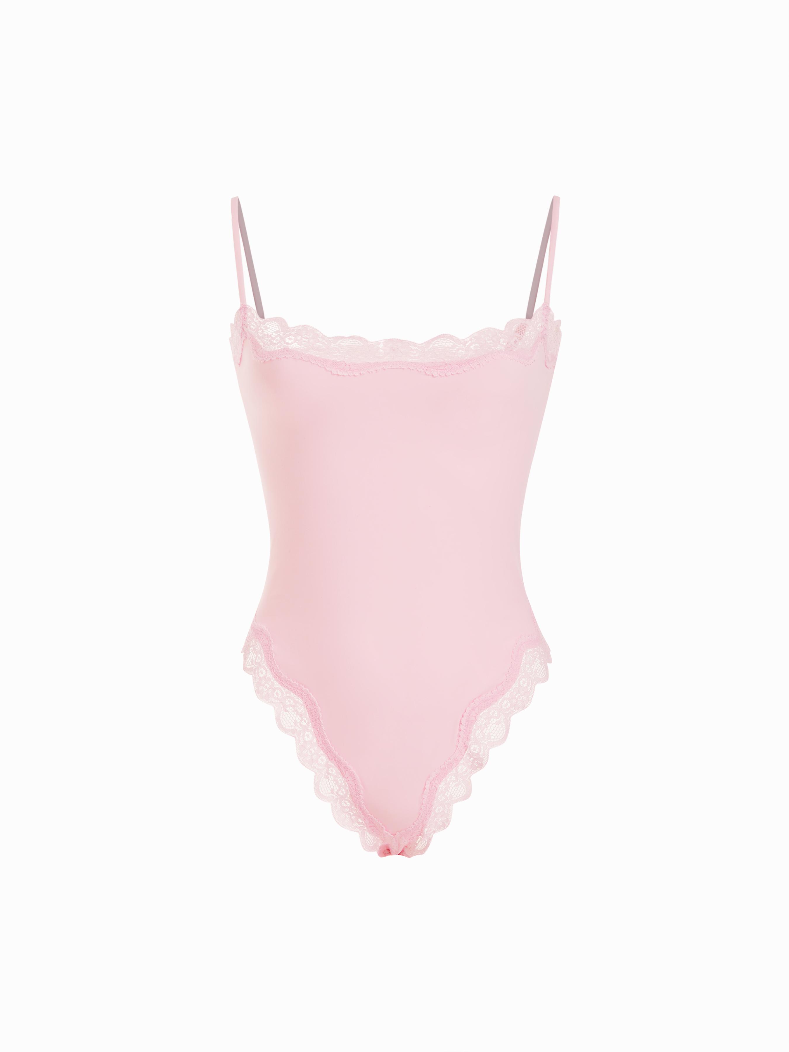 Jersey Square Neck Lace Trim Bodysuit by CIDER