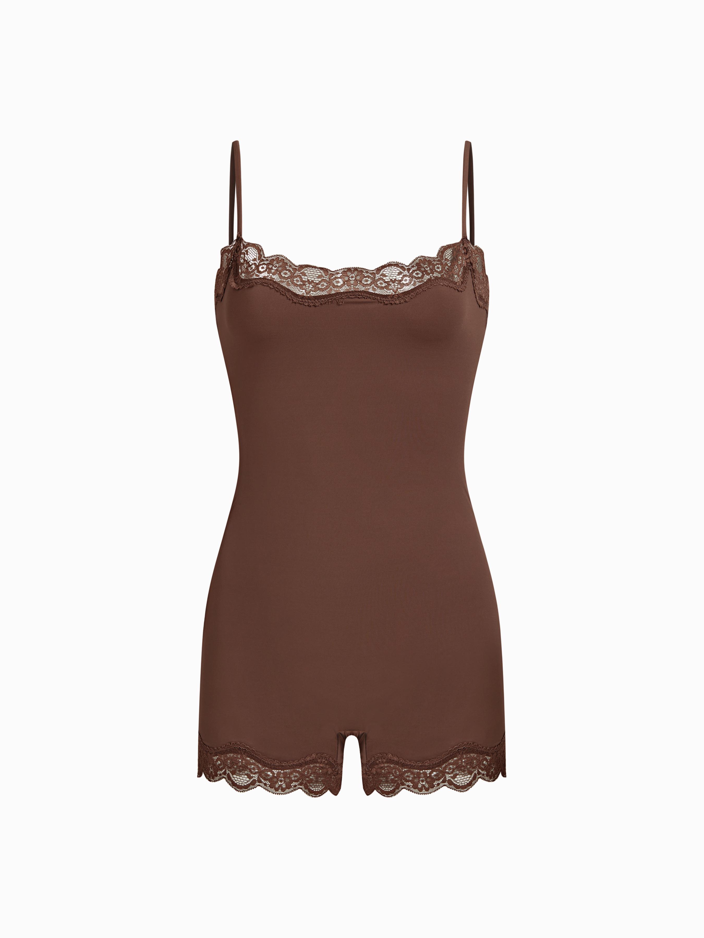 Jersey Square Neck Lace Trim Mid Rise Loungewear Romper by CIDER