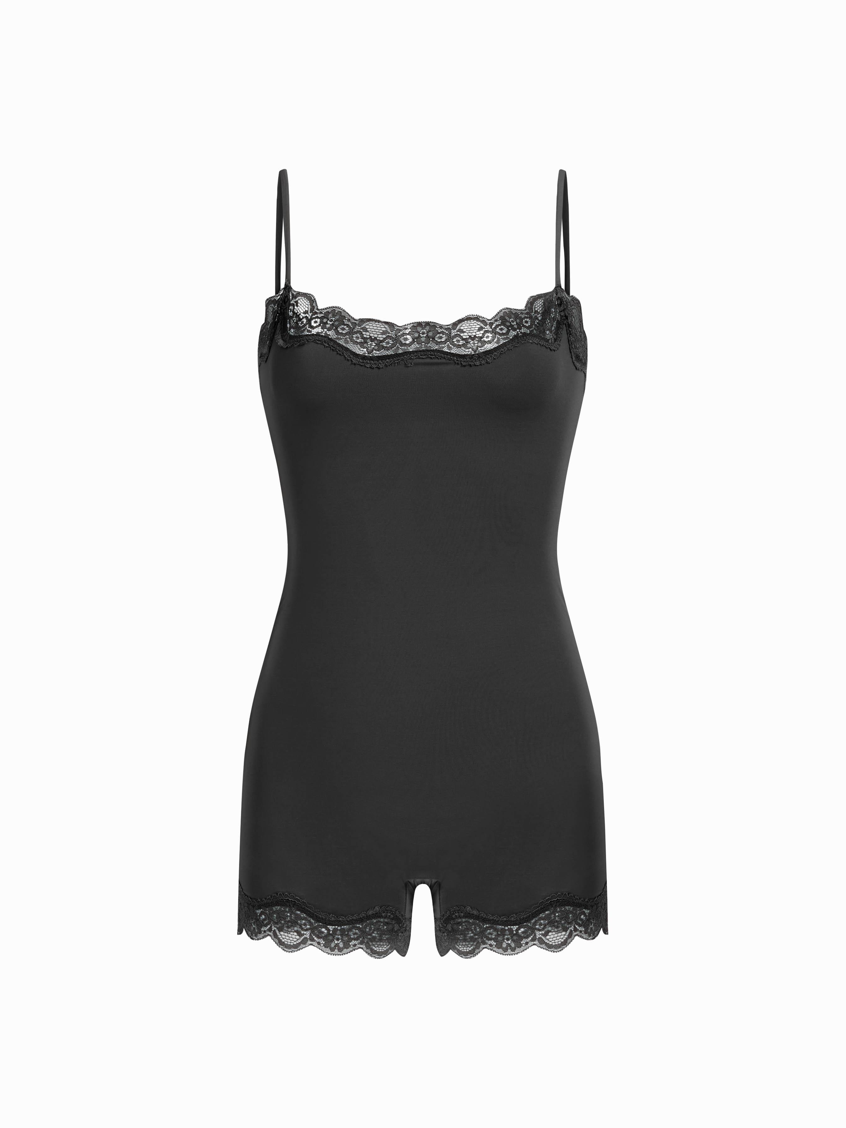 Jersey Square Neck Lace Trim Mid Rise Loungewear Romper by CIDER