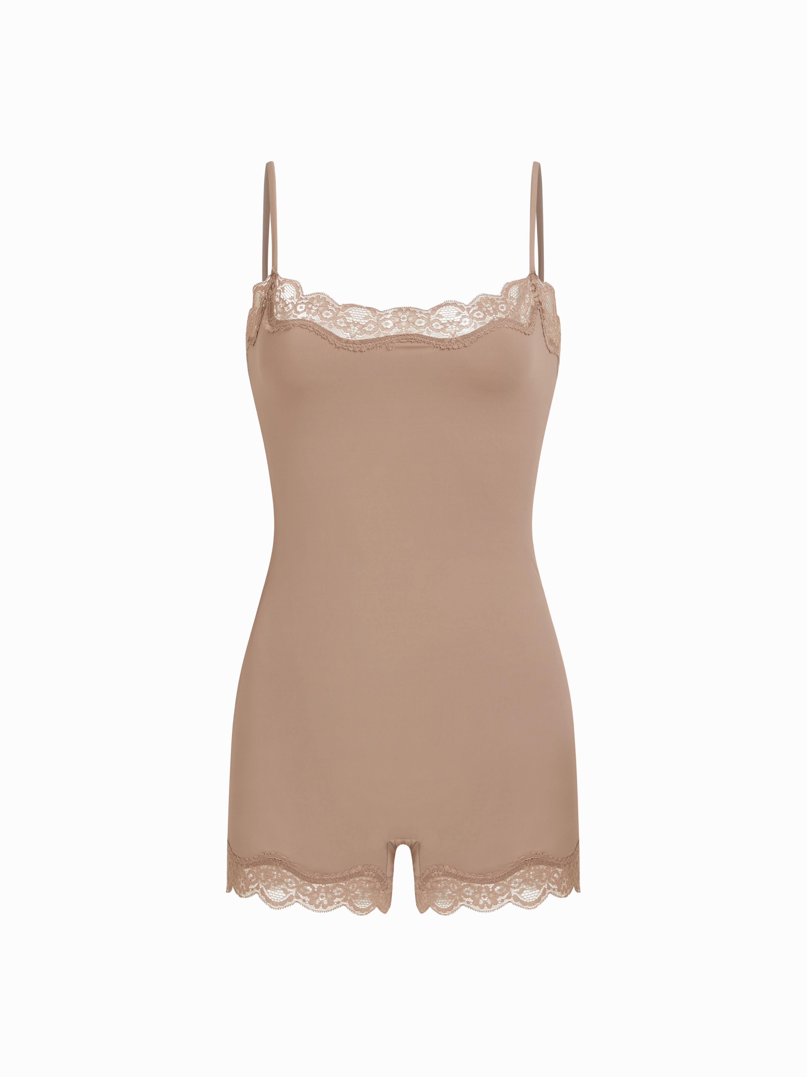 Jersey Square Neck Lace Trim Mid Rise Loungewear Romper by CIDER