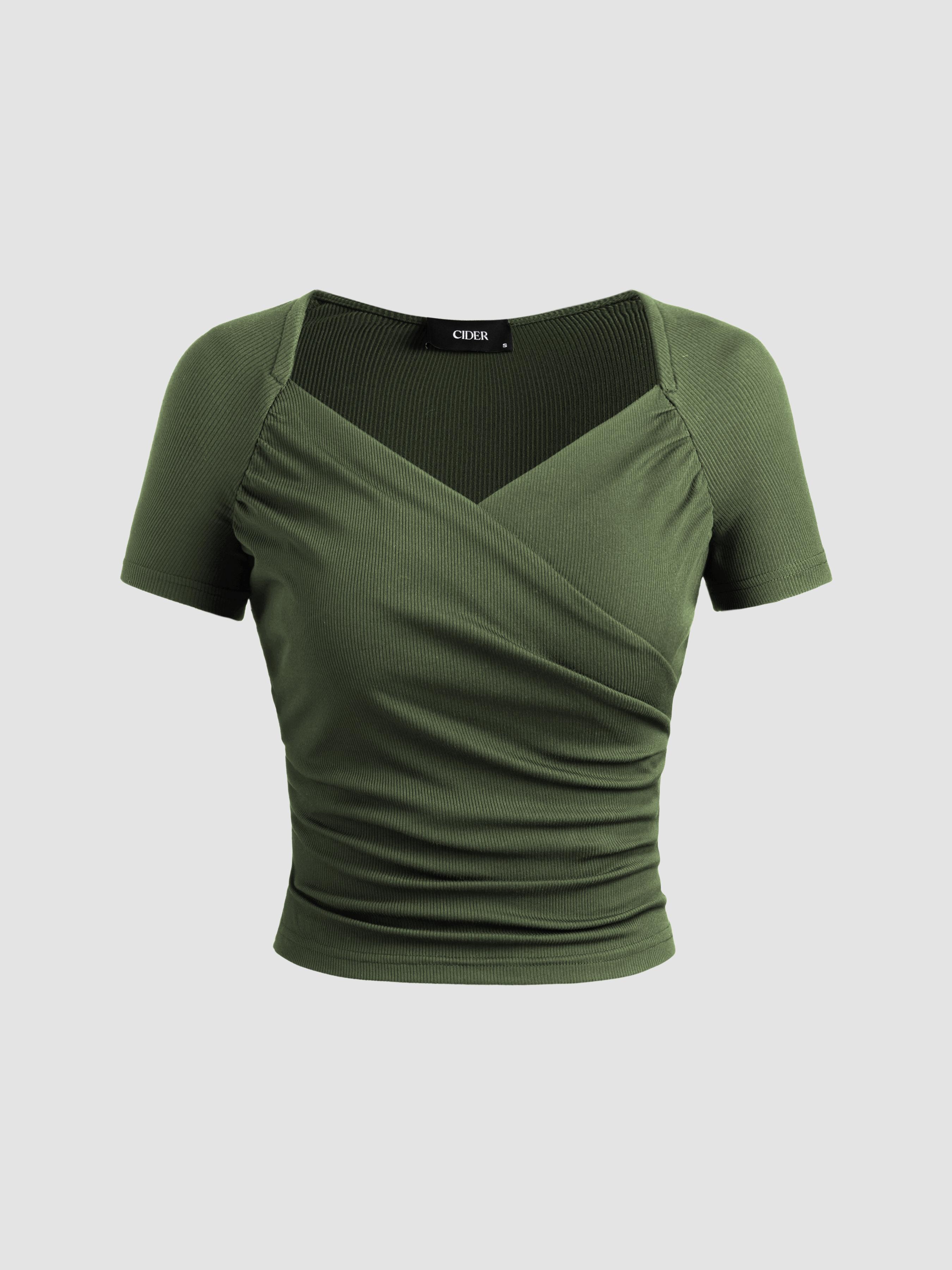 Jersey Sweetheart V Neck Short Sleeve Top by CIDER