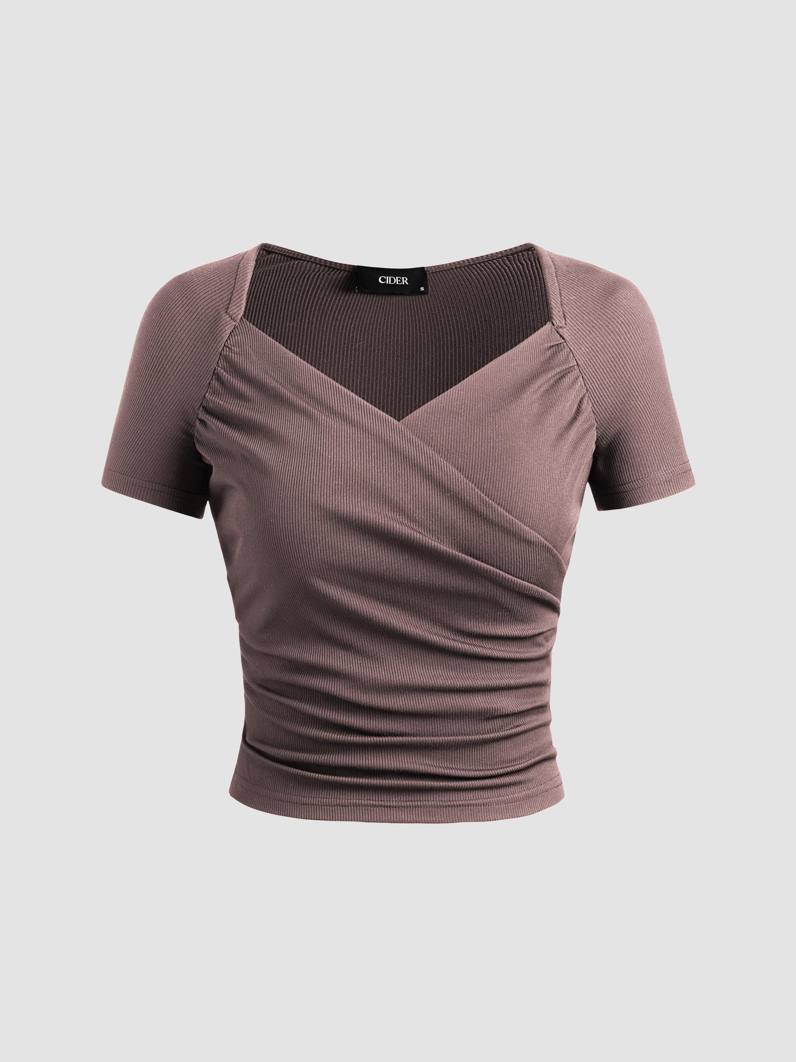 Jersey Sweetheart V Neck Short Sleeve Top by CIDER
