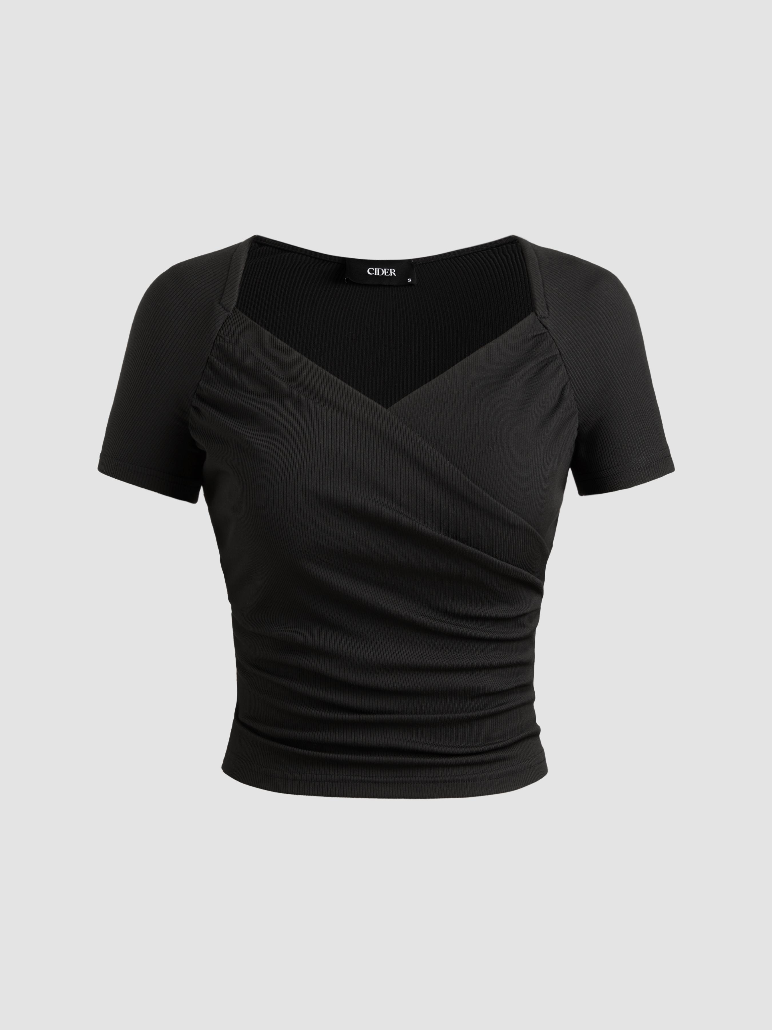 Jersey Sweetheart V Neck Short Sleeve Top by CIDER