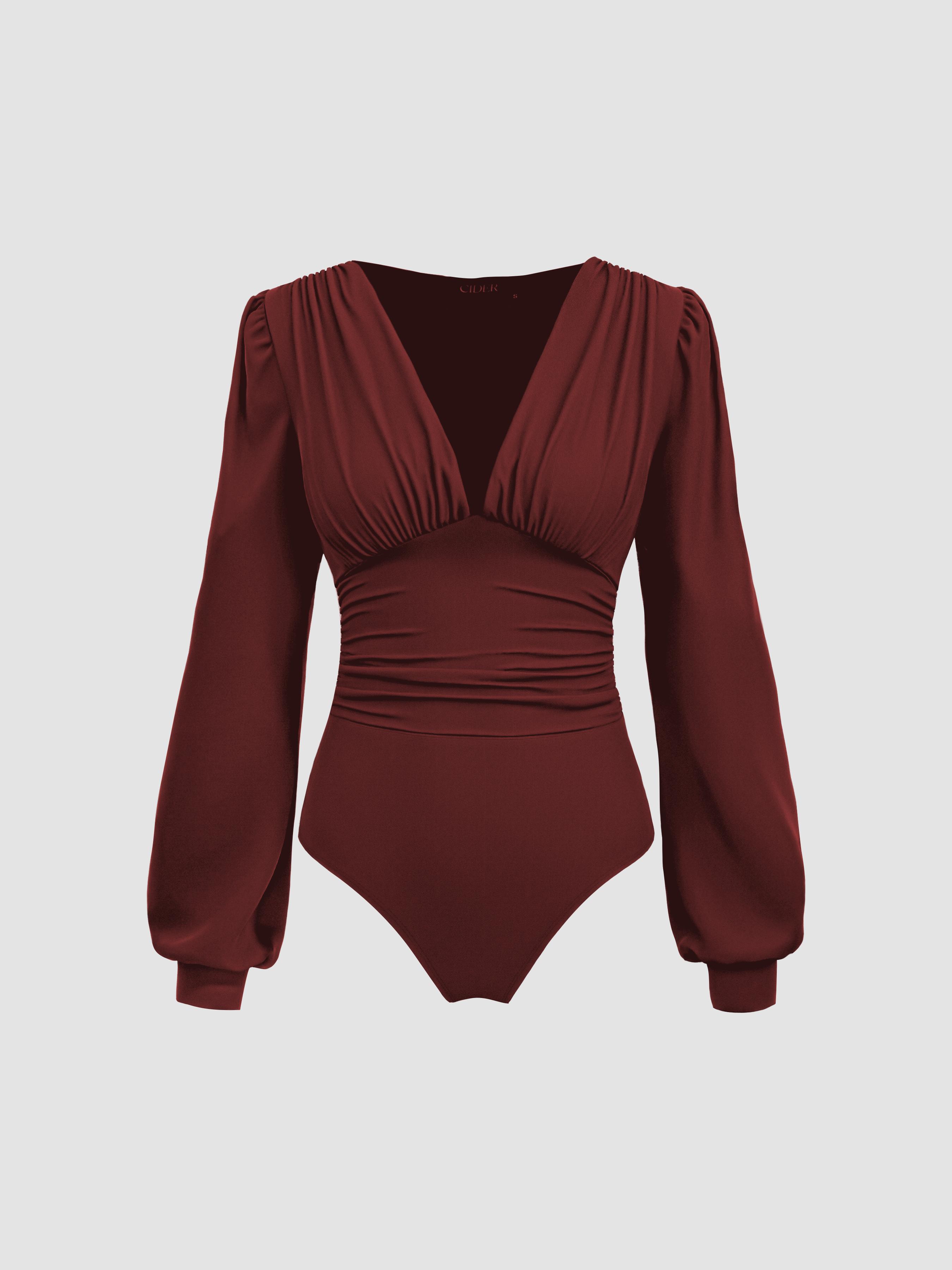 Jersey V-neck Solid Ruched Bodysuit by CIDER