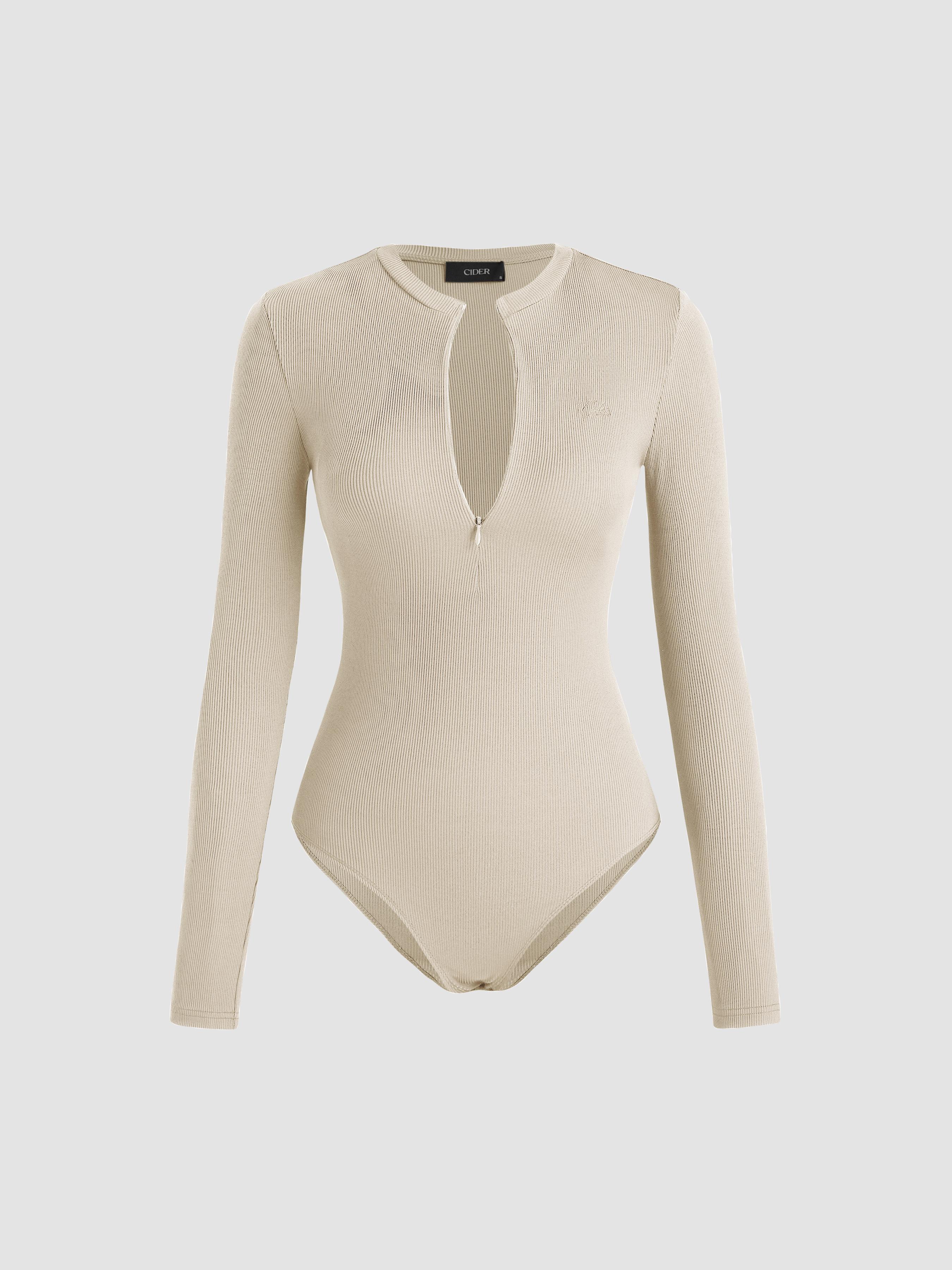 Jersey V-neck Zipper Bodysuit by CIDER