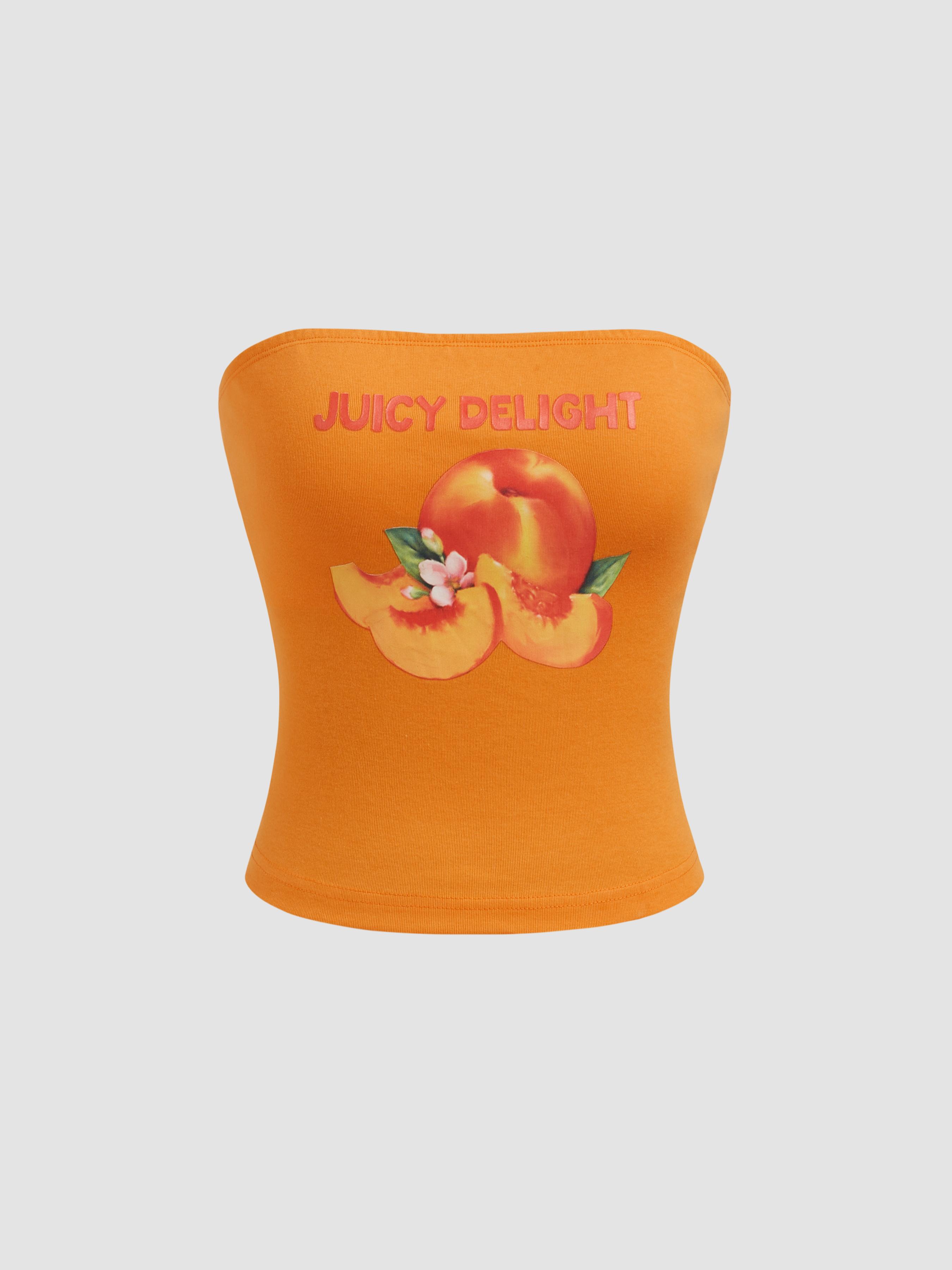 Juicy Delight Peach Graphic Crop Bandeau Top by CIDER