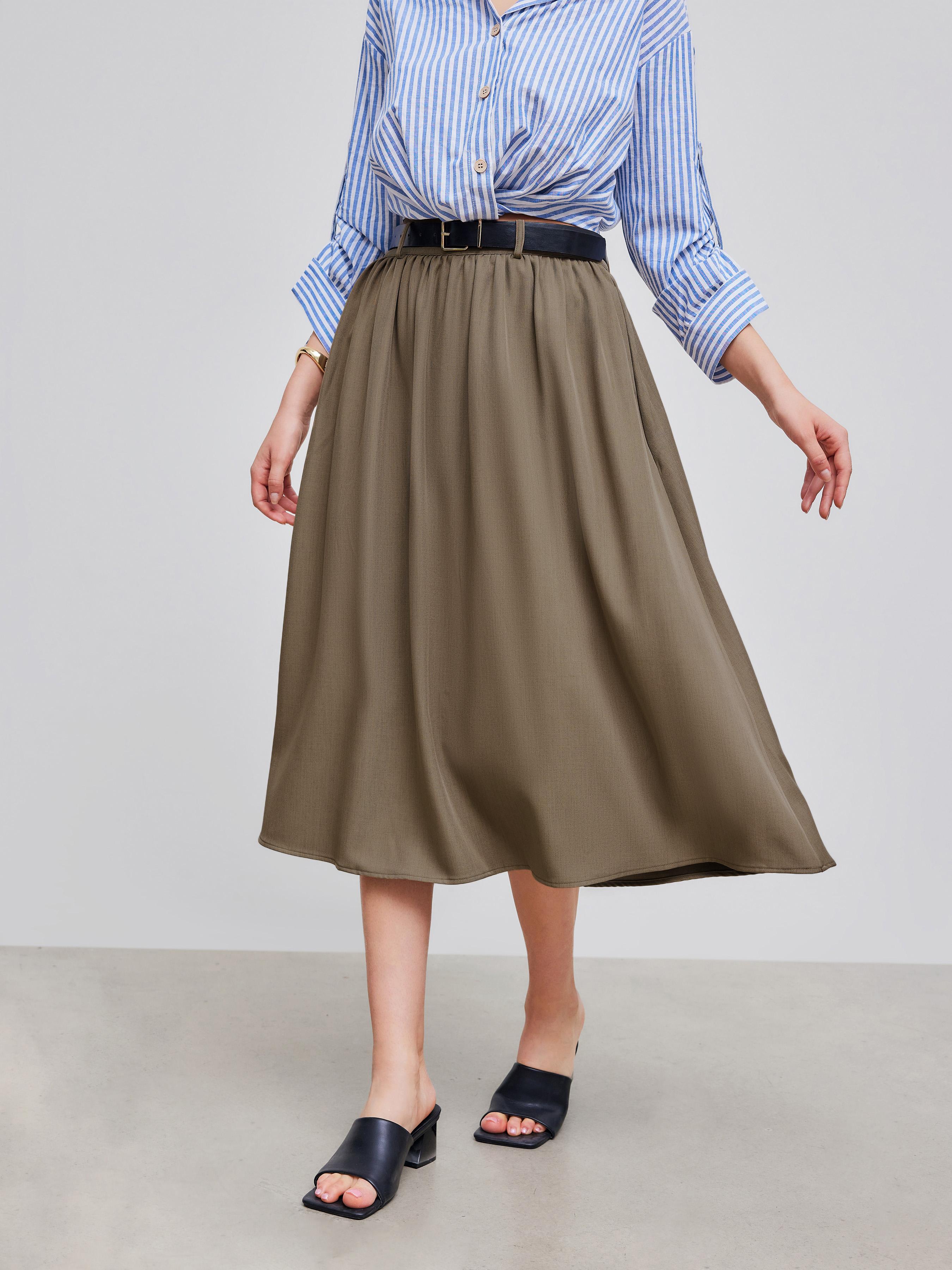 Jupe longue haute taille uni avec ceinture by CIDER