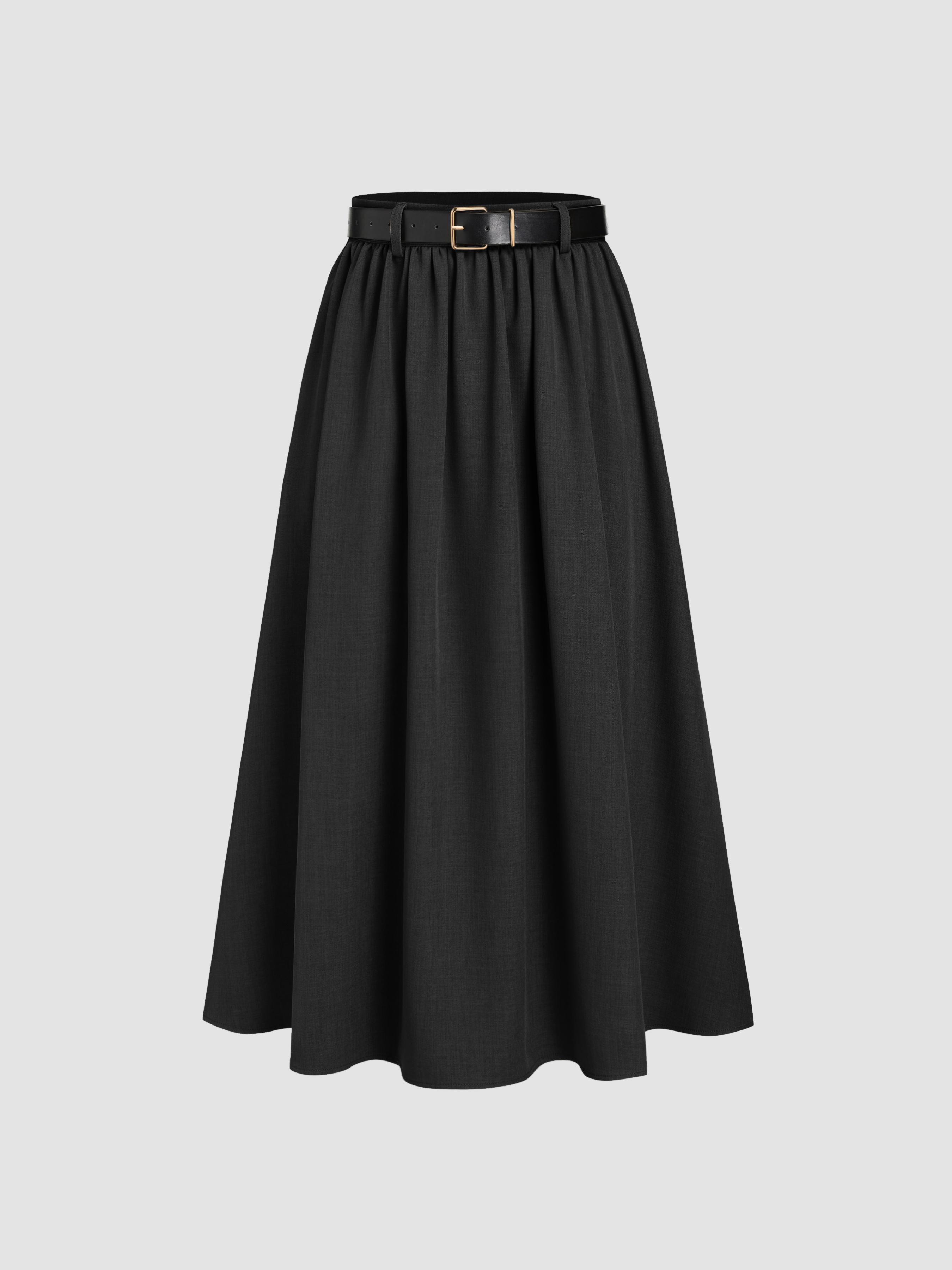 Jupe longue haute taille uni avec ceinture by CIDER