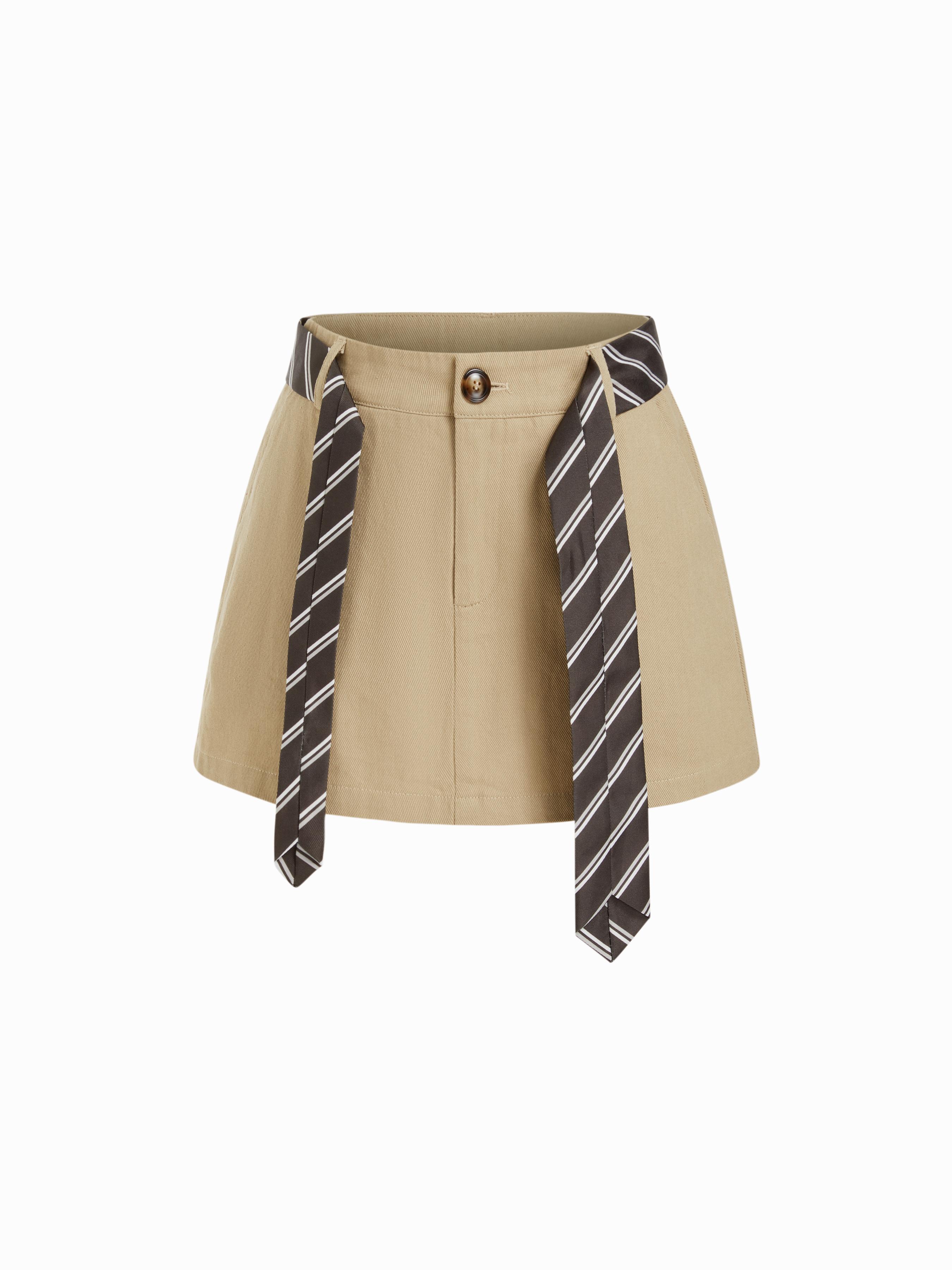 Jupe mini en forme de A à taille moyenne en coton avec ceinture rayée by CIDER