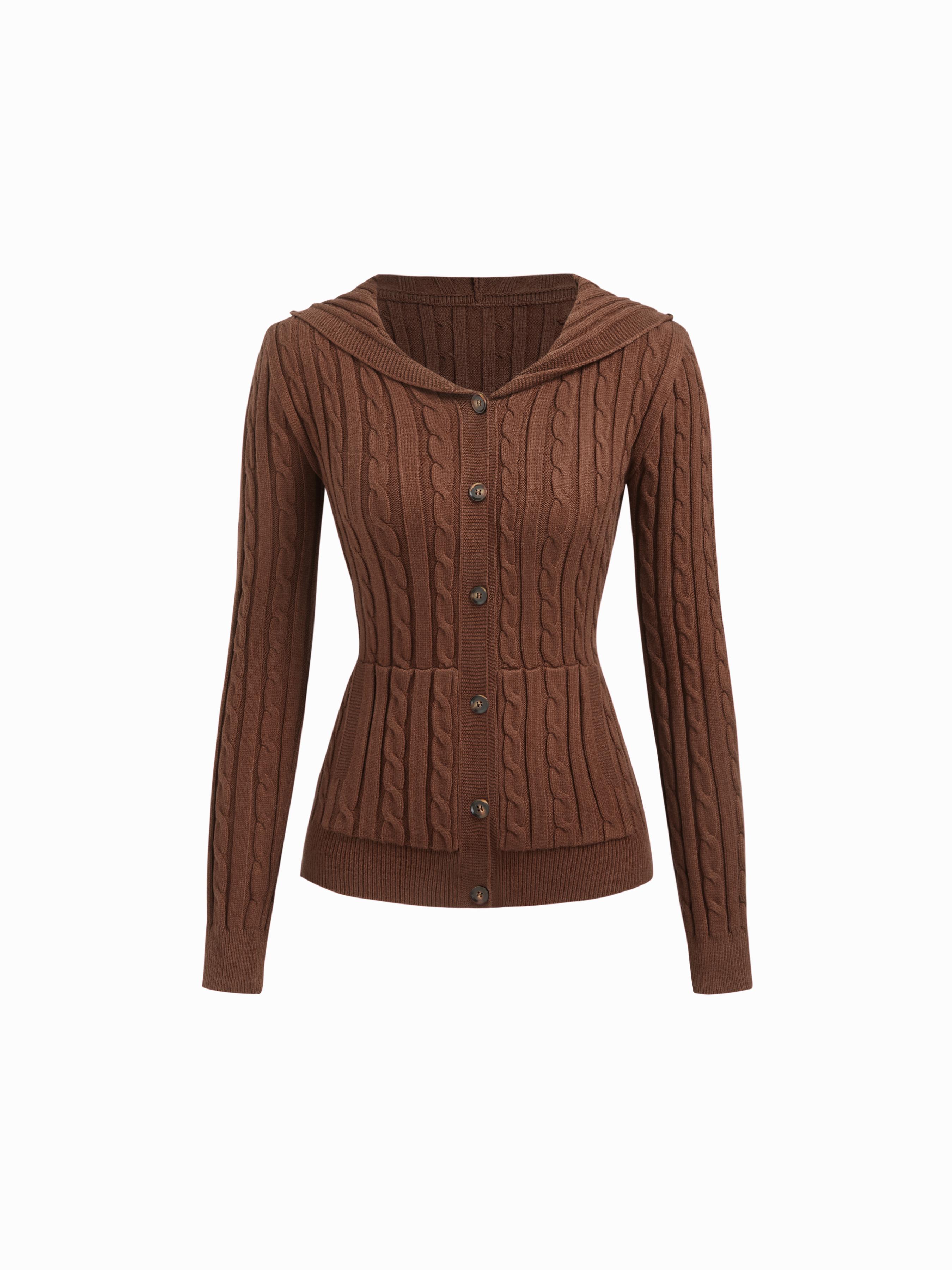 Kabelstrick-Kapuzen-Langarm-Cardigan by CIDER