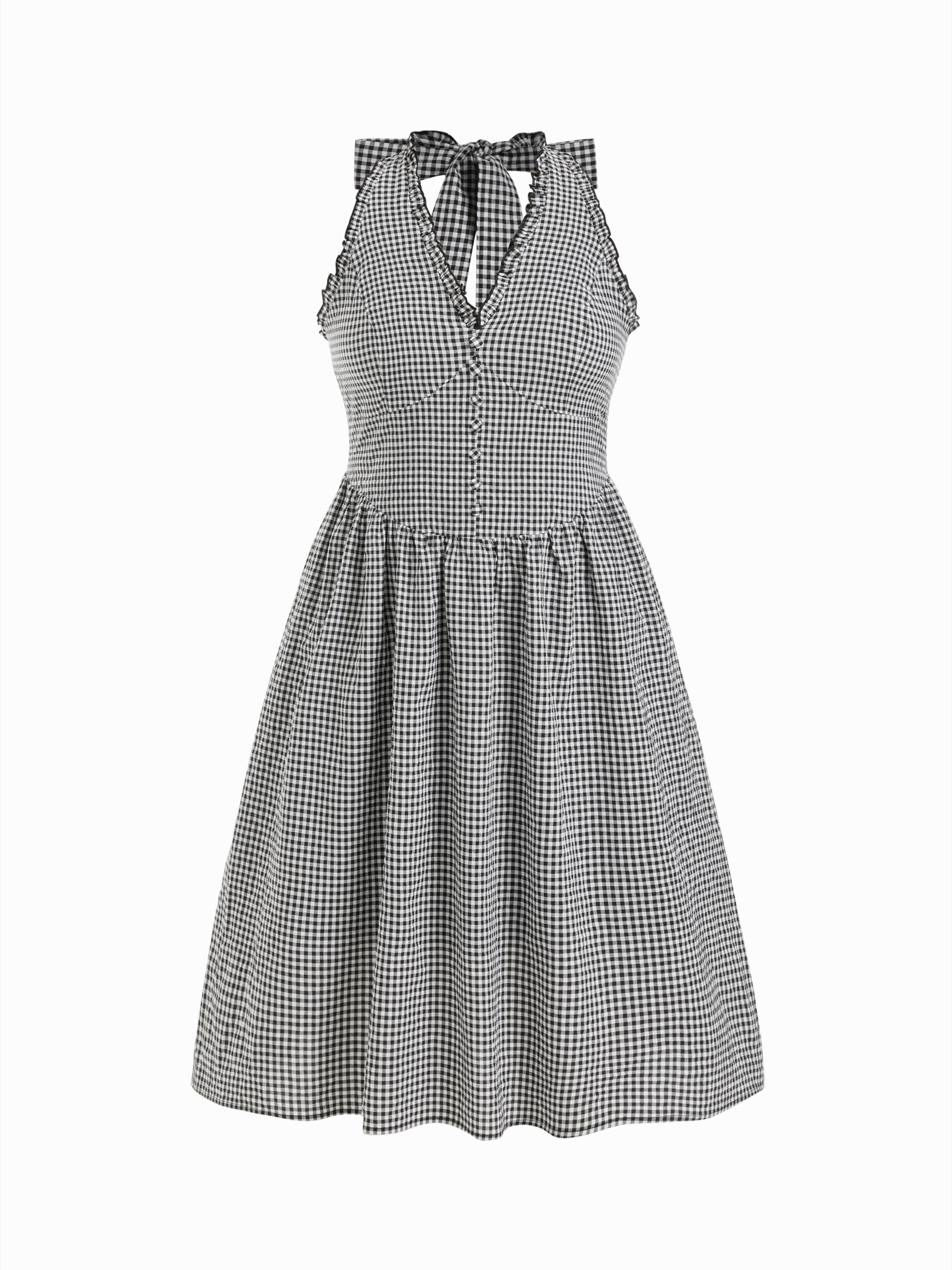 Kariertes V-Ausschnitt-Midi-Kleid mit Schleife hinten Kurve & Plus by CIDER