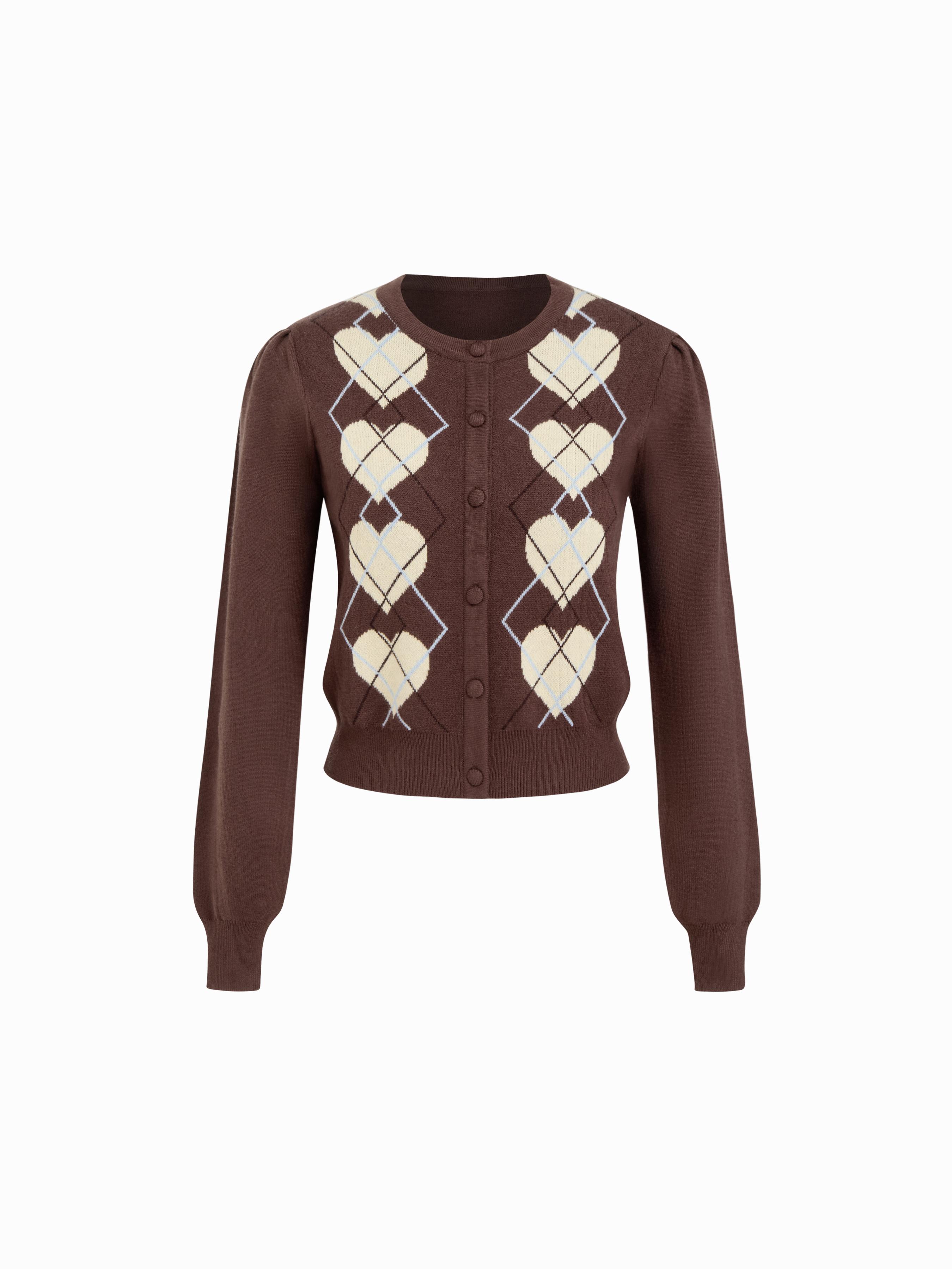 Knit Argyle Heart Pattern Button Cardigan by CIDER