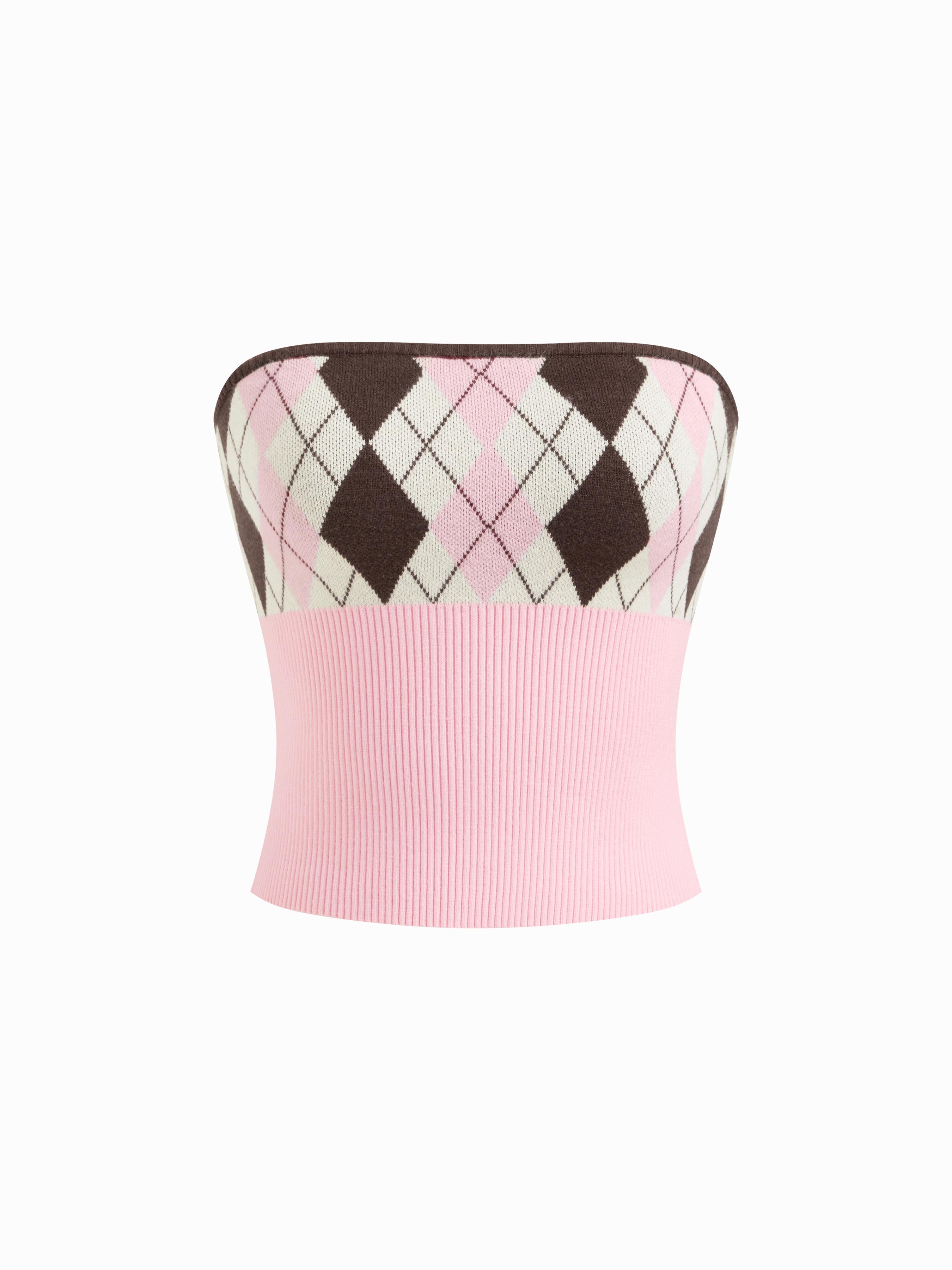 Knit Argyle Pattern Bandeau Tank Top by CIDER