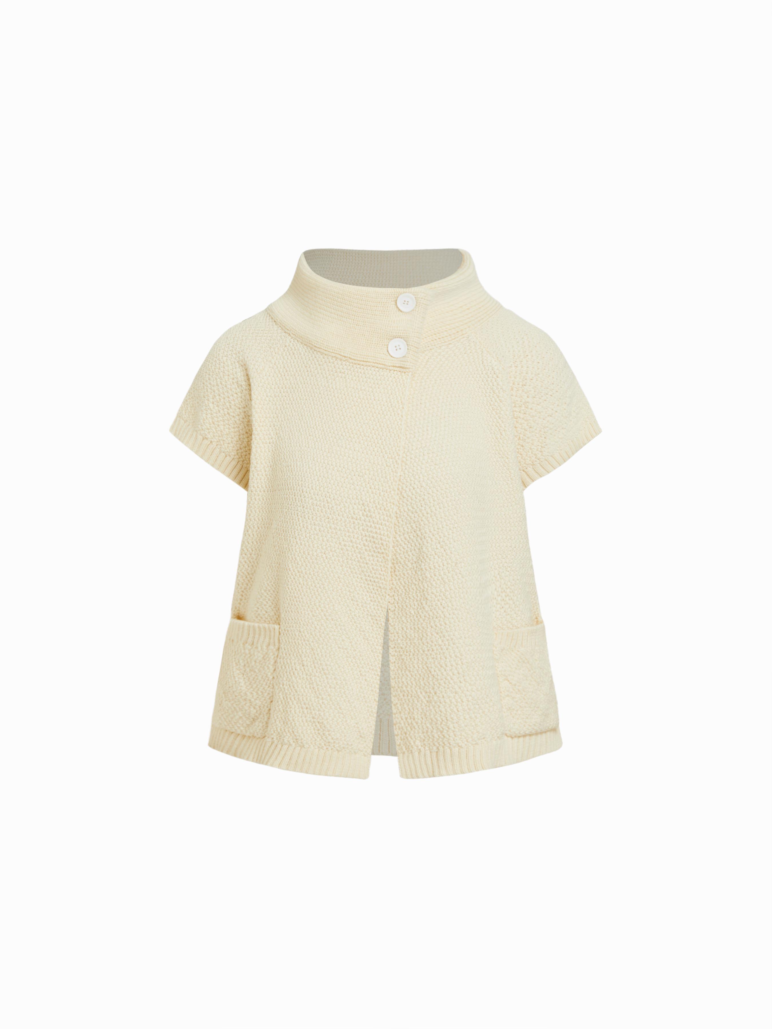 Knit Asymmetrical Neck Button Split Short Sleeve Top by CIDER