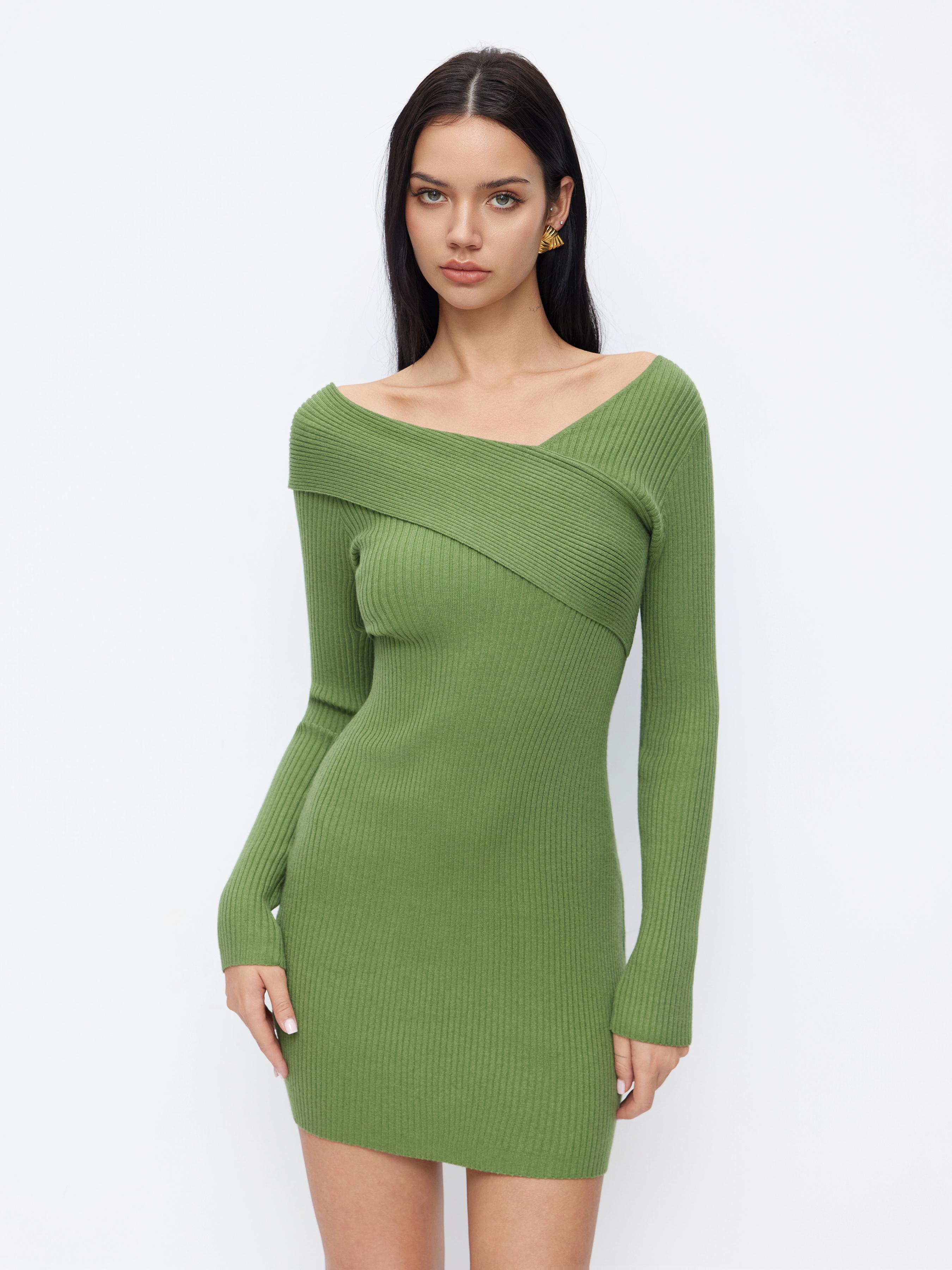 Knit Asymmetrical Neck Mini Dress by CIDER