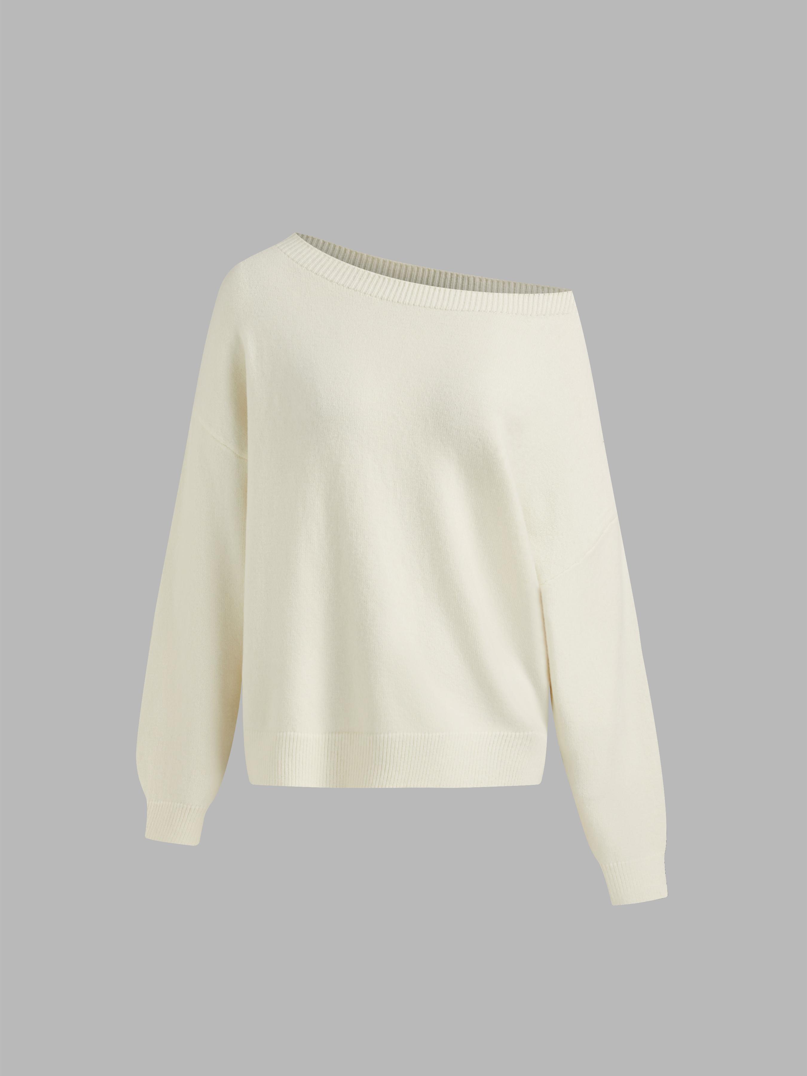 Knit Asymmetrical Neck Oversized Sweater by CIDER