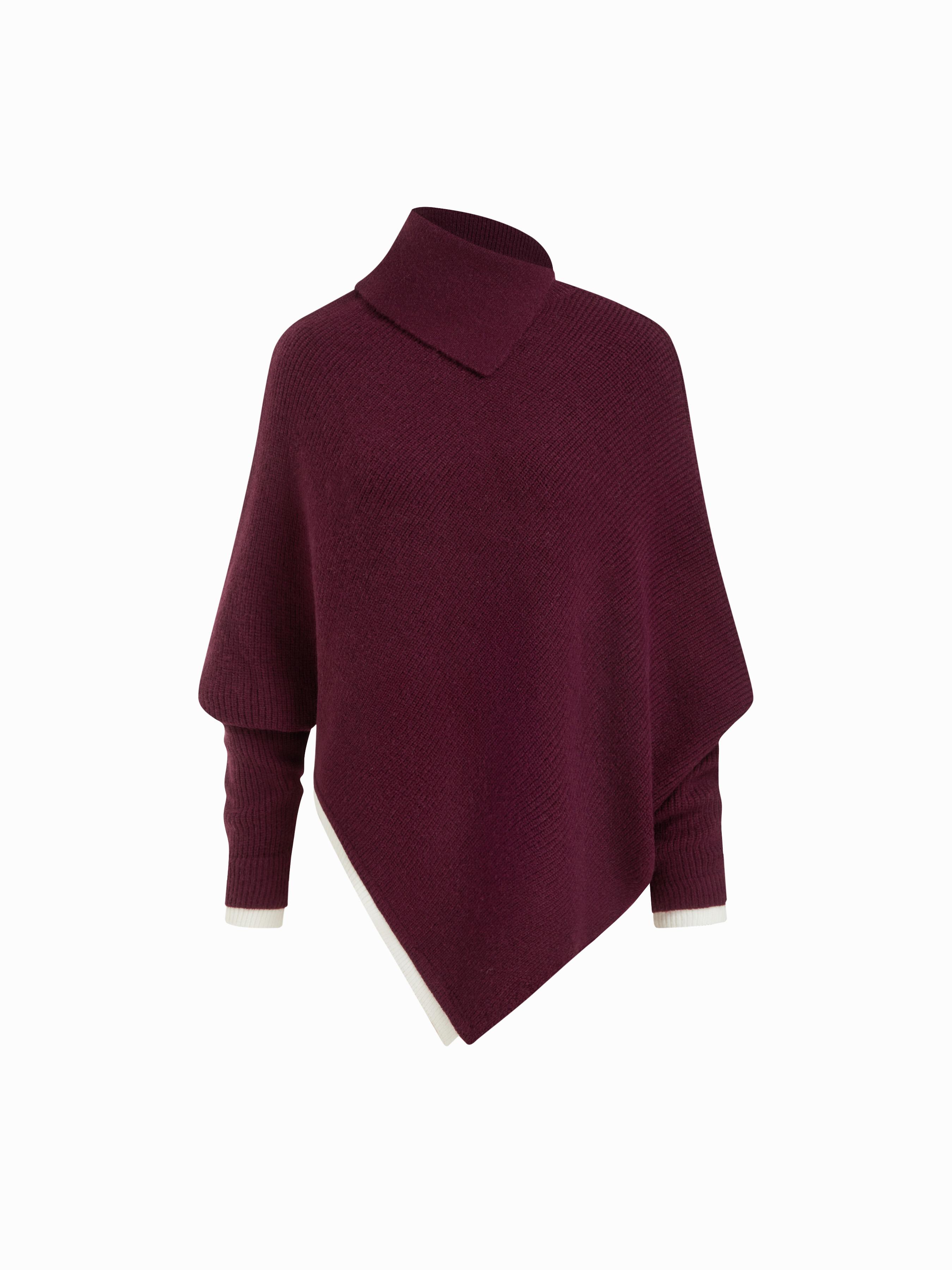 Knit Asymmetrical Neck Oversized Two Tone Batwing Sleeve Top by CIDER