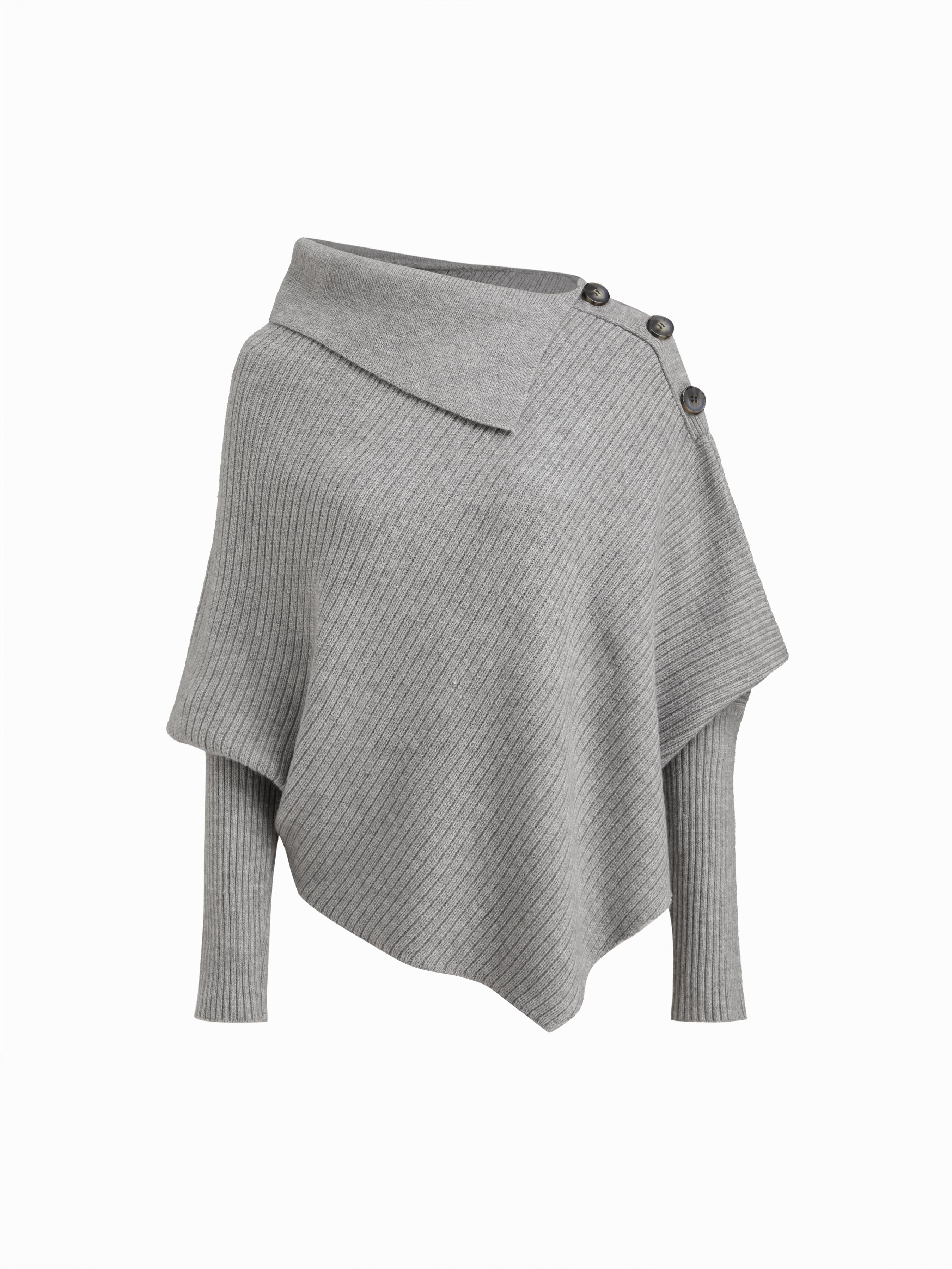 Knit Asymmetrical Neck Poncho Long Sleeve Sweater by CIDER