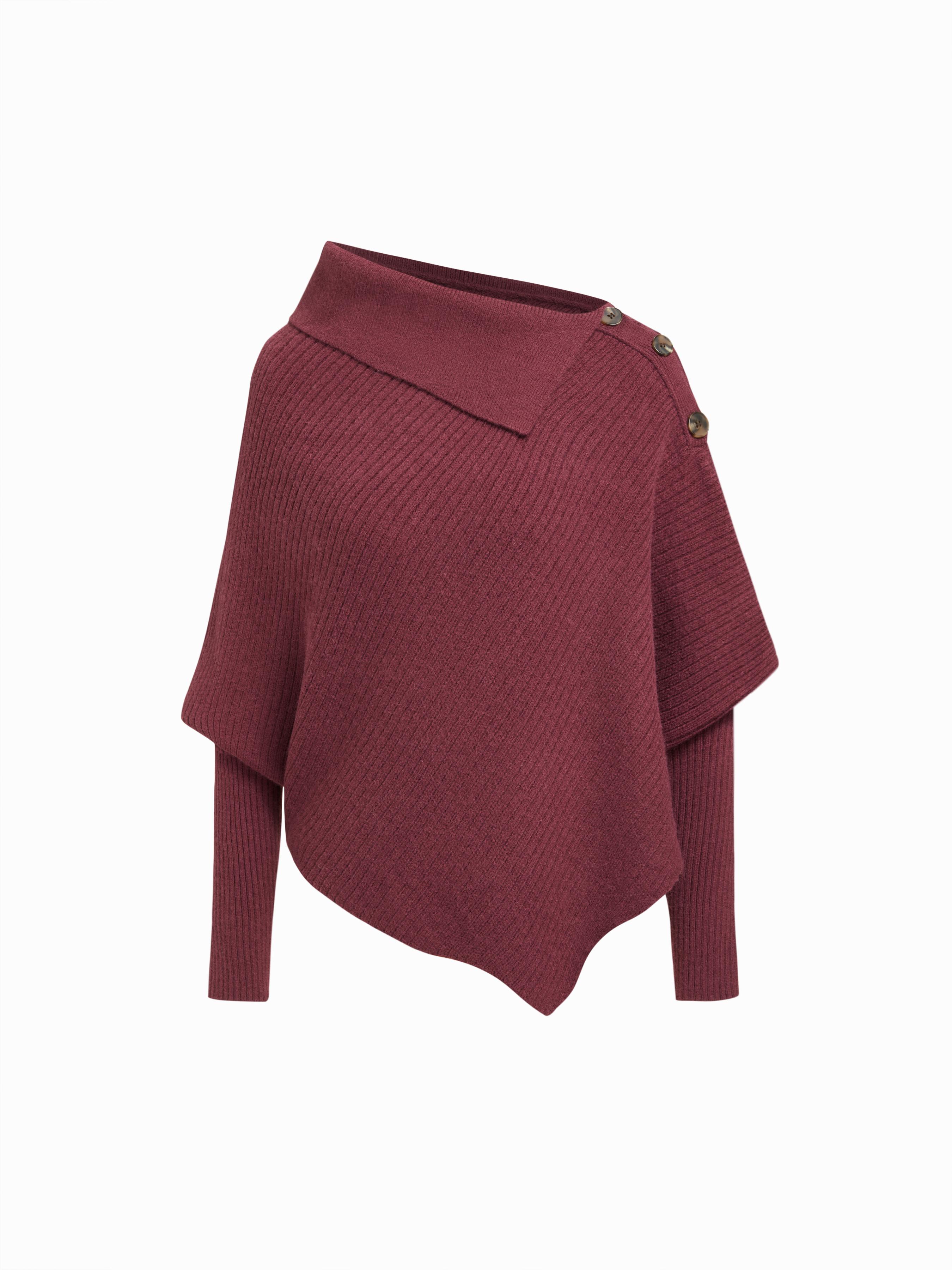 Knit Asymmetrical Neck Poncho Long Sleeve Sweater by CIDER Knit Asymmetrical Neck Poncho Long Sleeve Sweater by CIDER