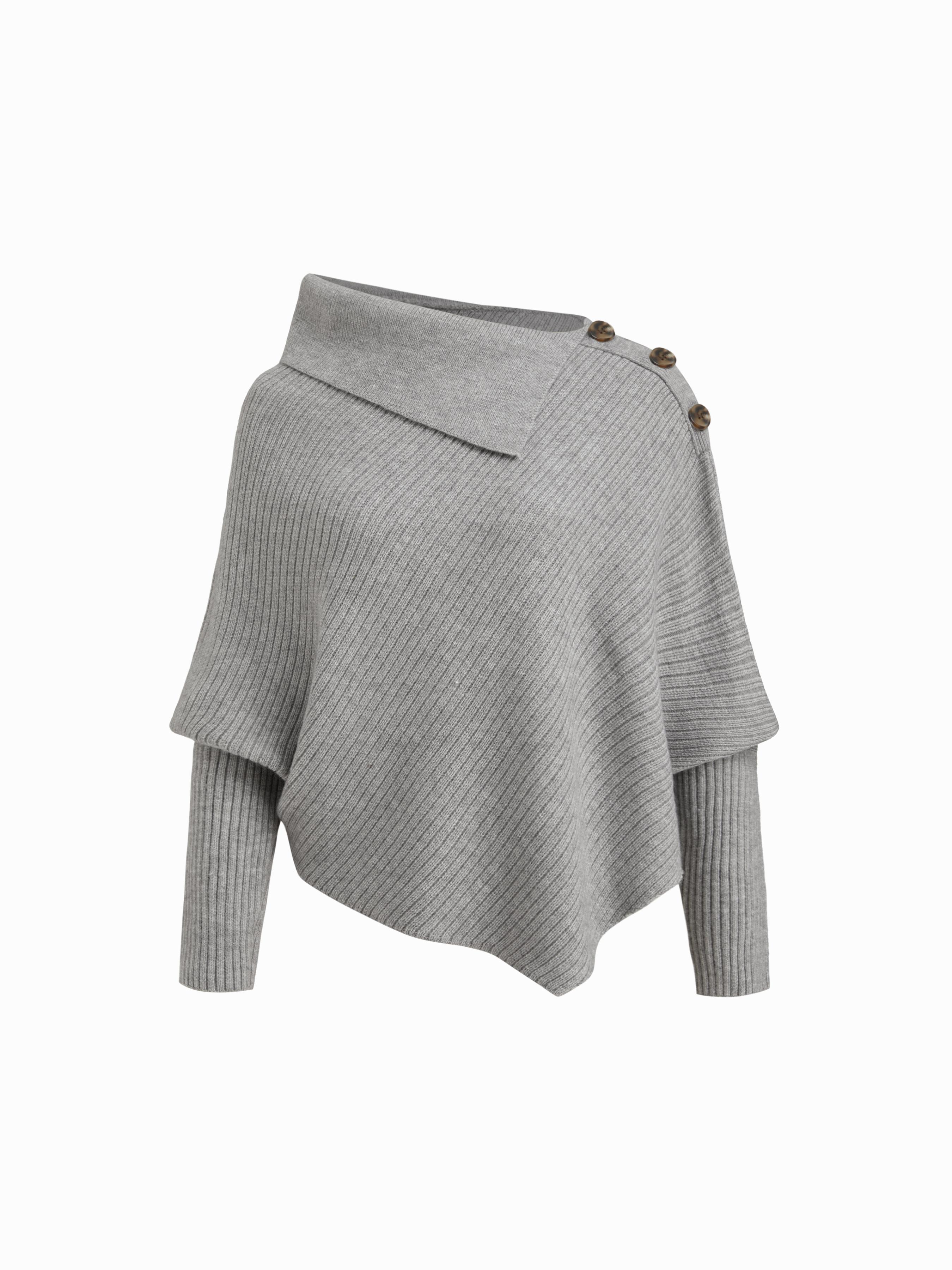 Knit Asymmetrical Neck Poncho Sweater Curve & Plus by CIDER