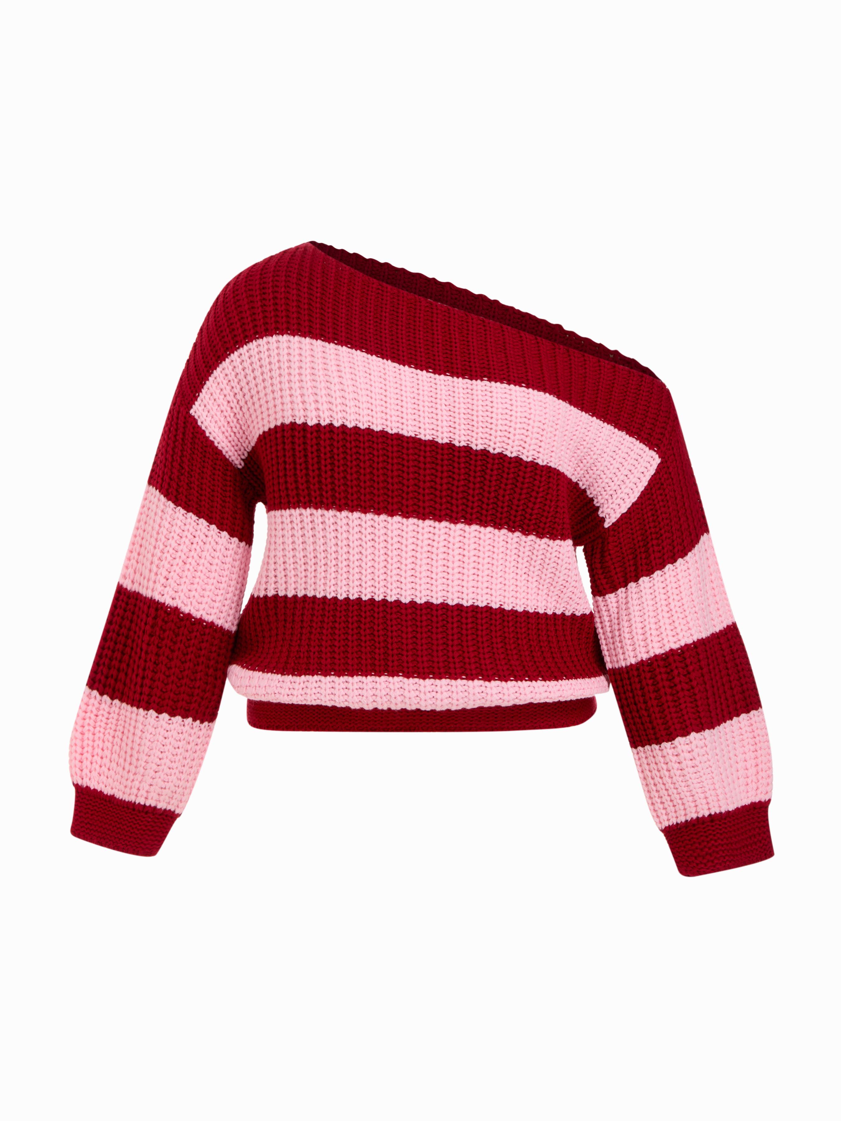 Knit Asymmetrical Neck Striped Lantern Sleeve Top Curve & Plus by CIDER