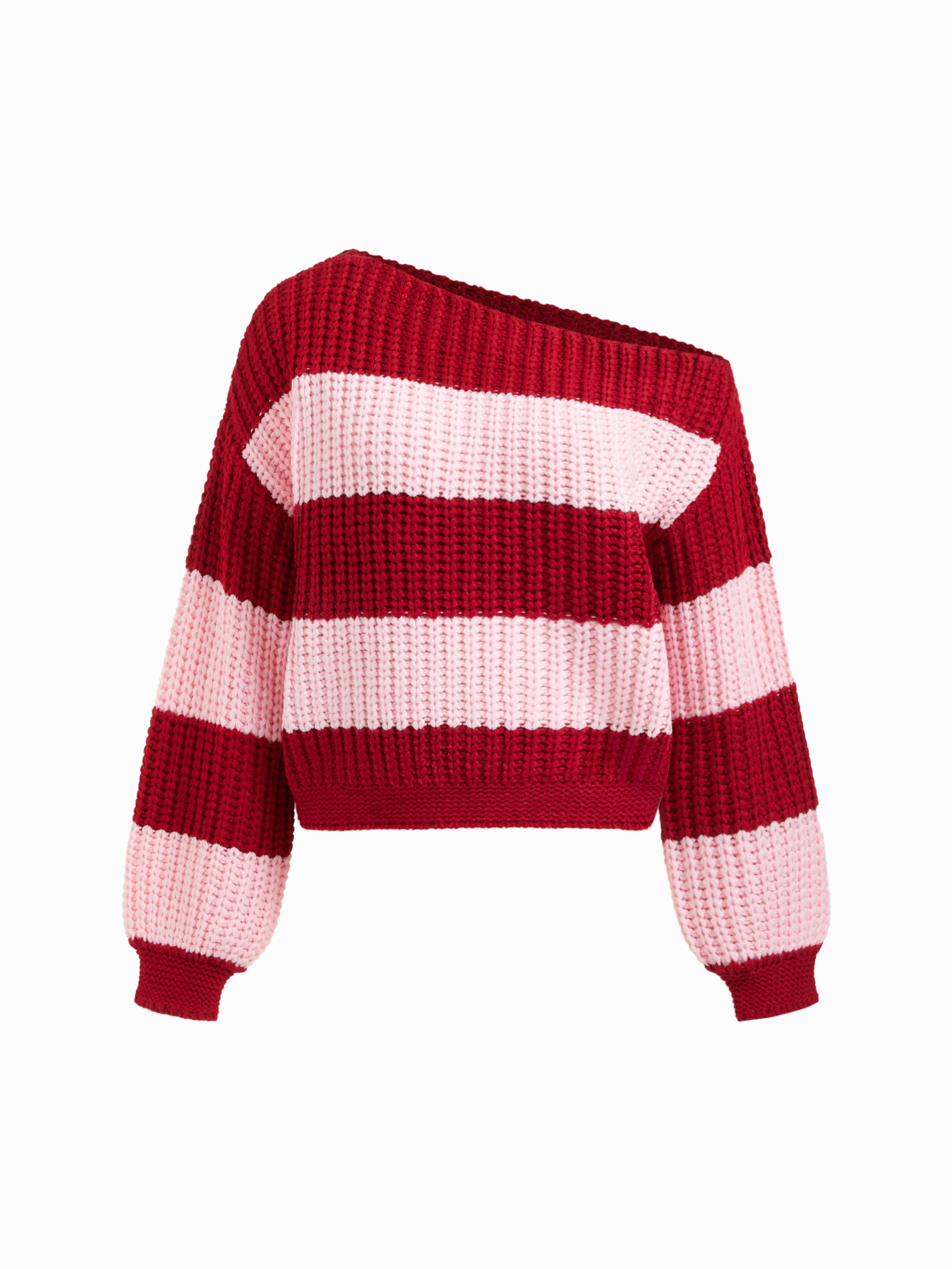Knit Asymmetrical Neck Striped Oversized Top by CIDER