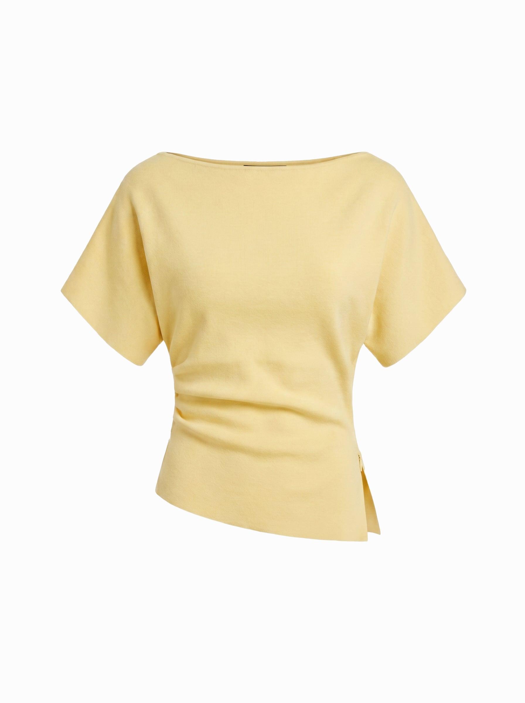 Knit Boat Neck Asymmetrical Hem Spilt Batwing Sleeve Top by CIDER