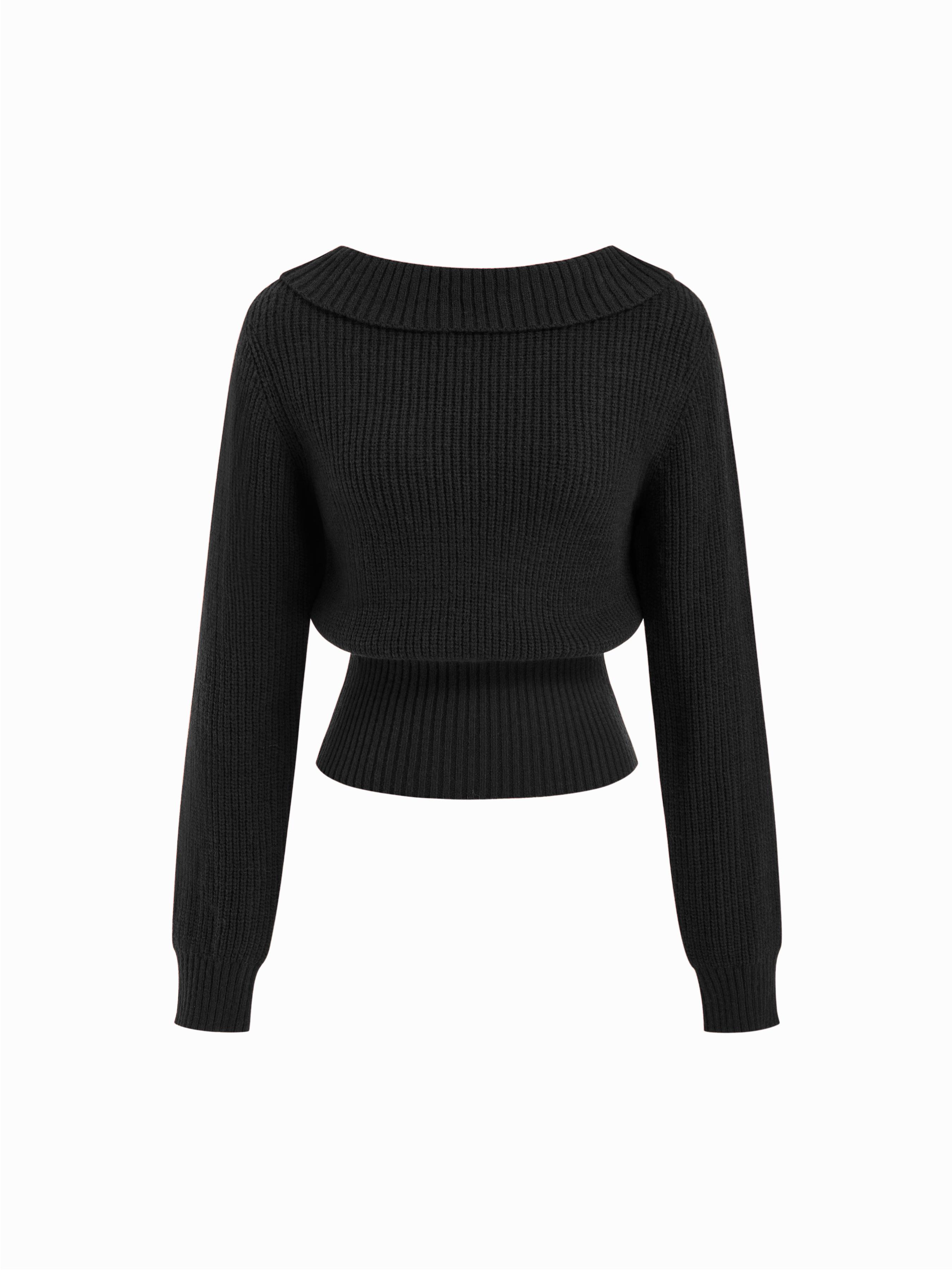 Knit Boat Neck Backless Chain Detail Long Sleeve Top by CIDER