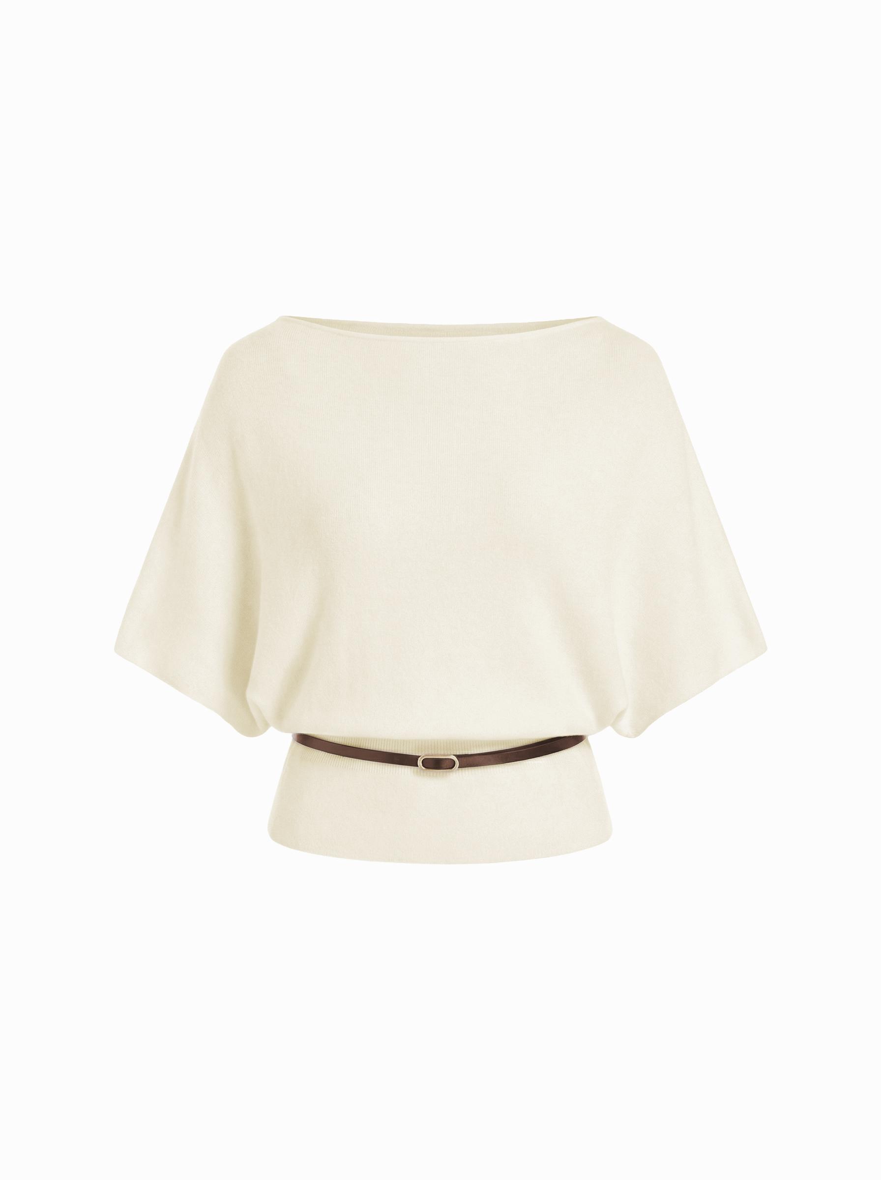 Knit Boat Neck Batwing Sleeve Top With Belt by CIDER