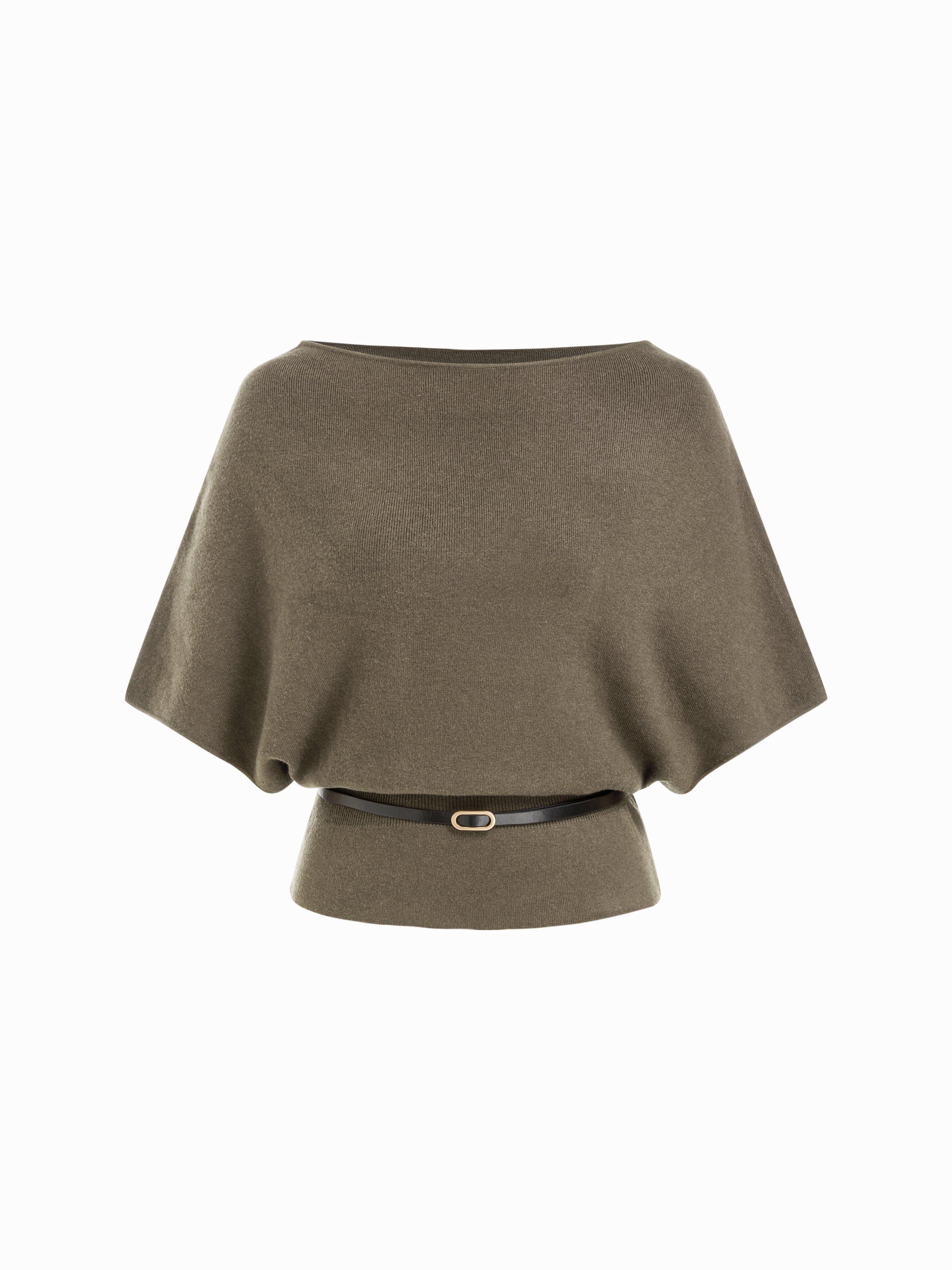 Knit Boat Neck Batwing Sleeve Top With Belt by CIDER
