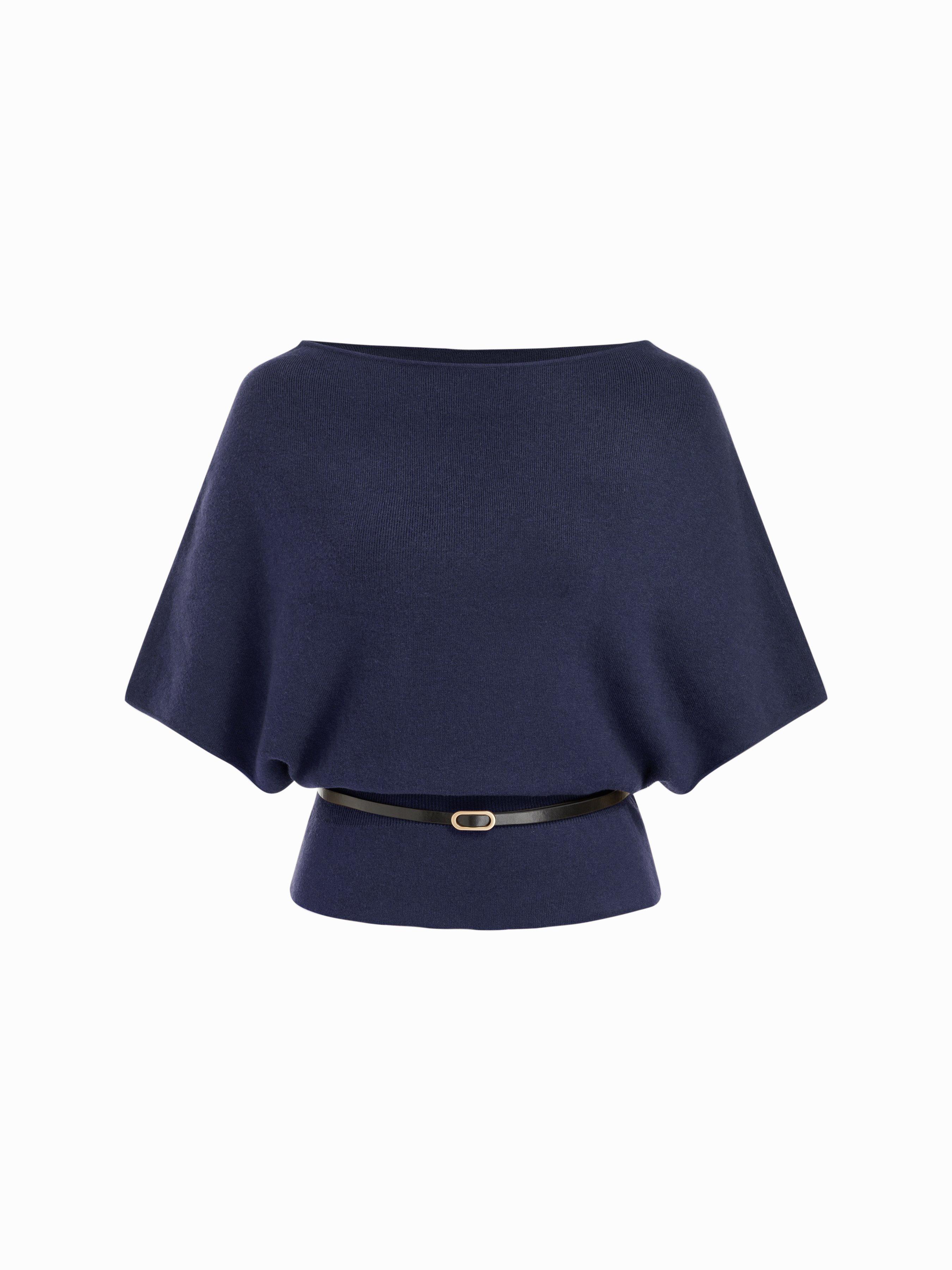 Knit Boat Neck Batwing Sleeve Top With Belt by CIDER