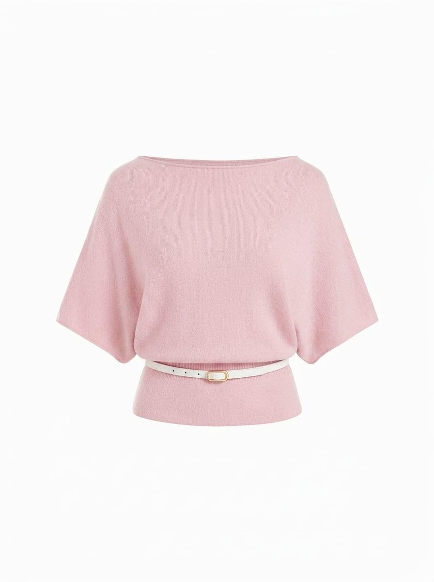 Knit Boat Neck Batwing Sleeve Top With Belt by CIDER